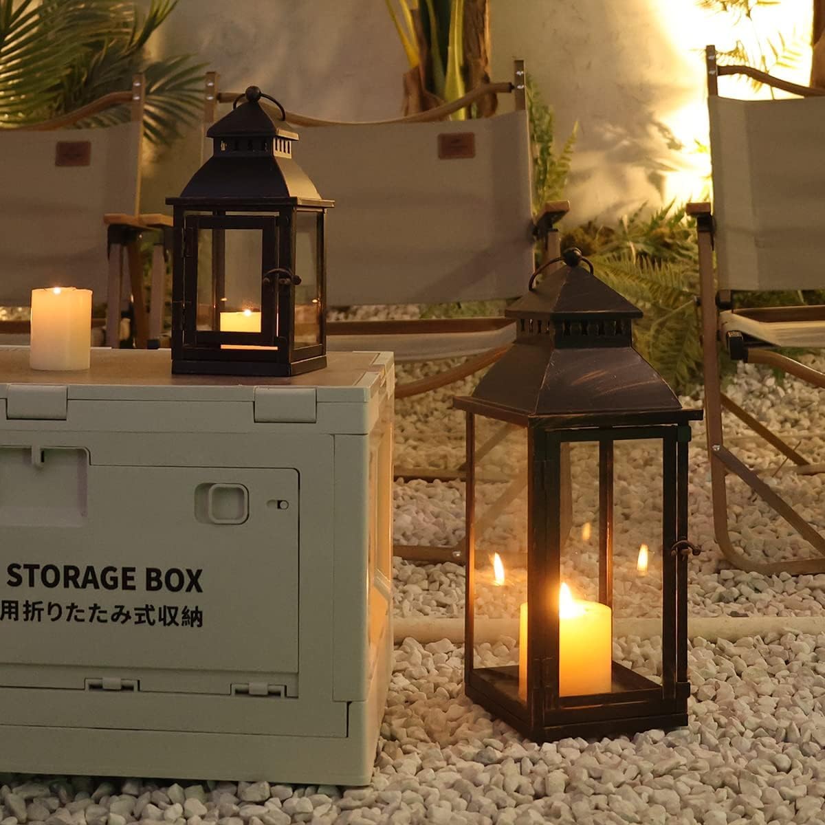 NEEDOMO Lanterns Decorative Outdoor&Indoor, Set of 2 Large Bronze Metal Lantern Decor with Glass, Candle Holder for
