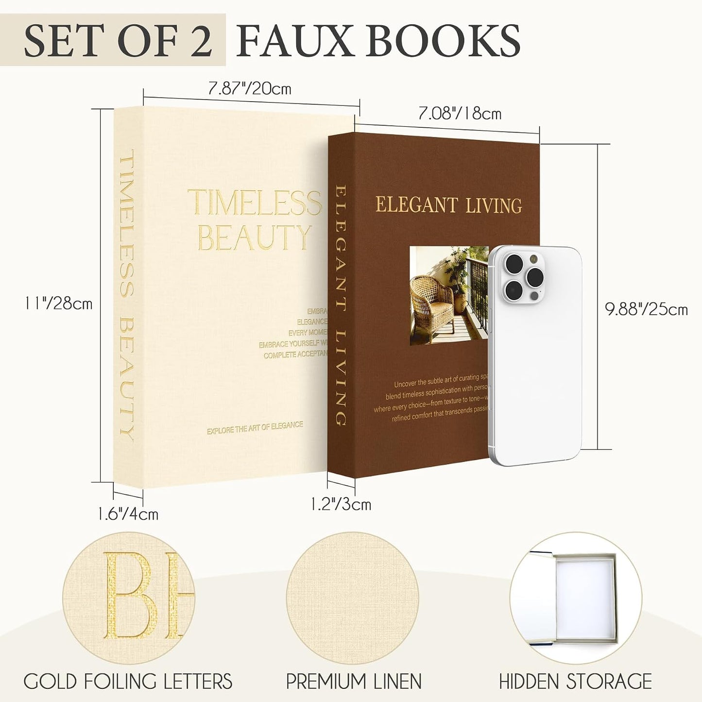 Modern Linen Faux Book Boxes / Beige-brown / Set of 2