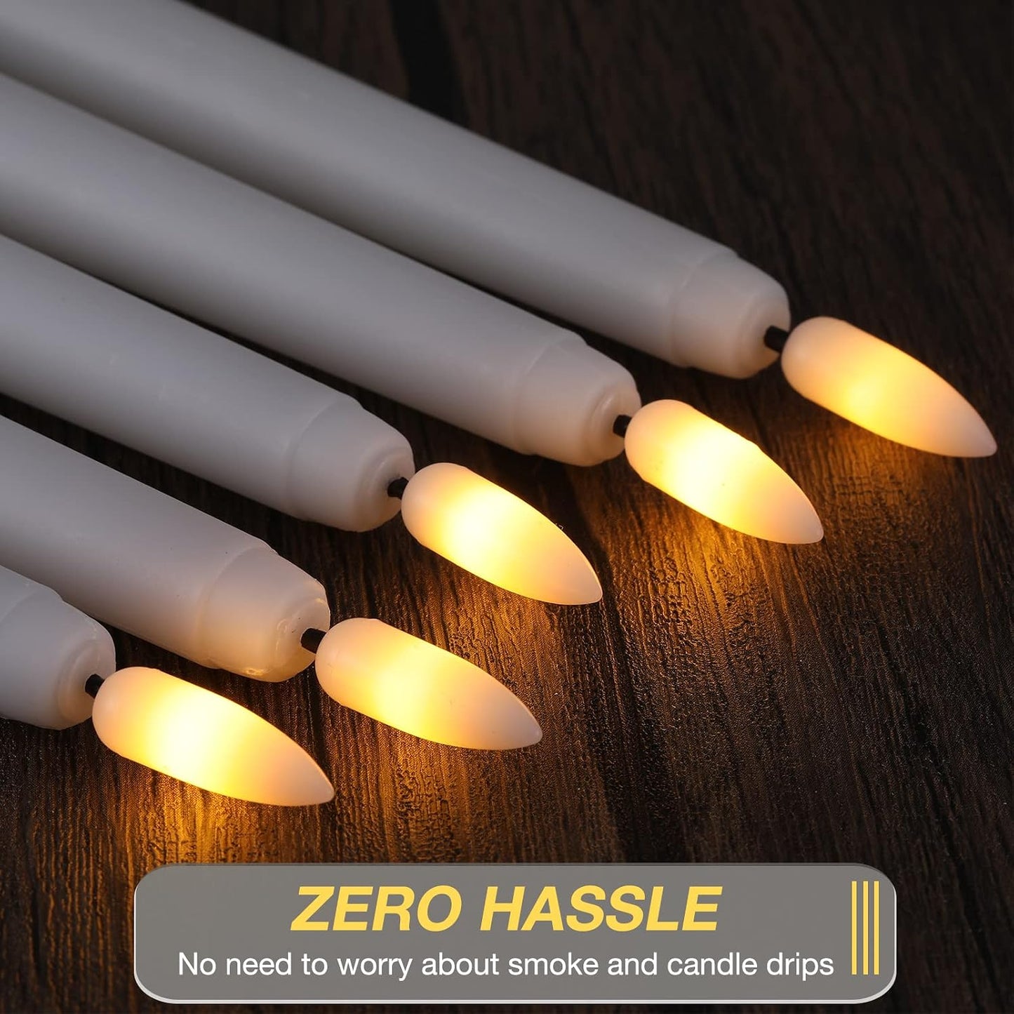 20 Pcs LED Flameless Taper Candles with Remote Timer,10.83",White | Battery Operated Flickering Candlesticks for