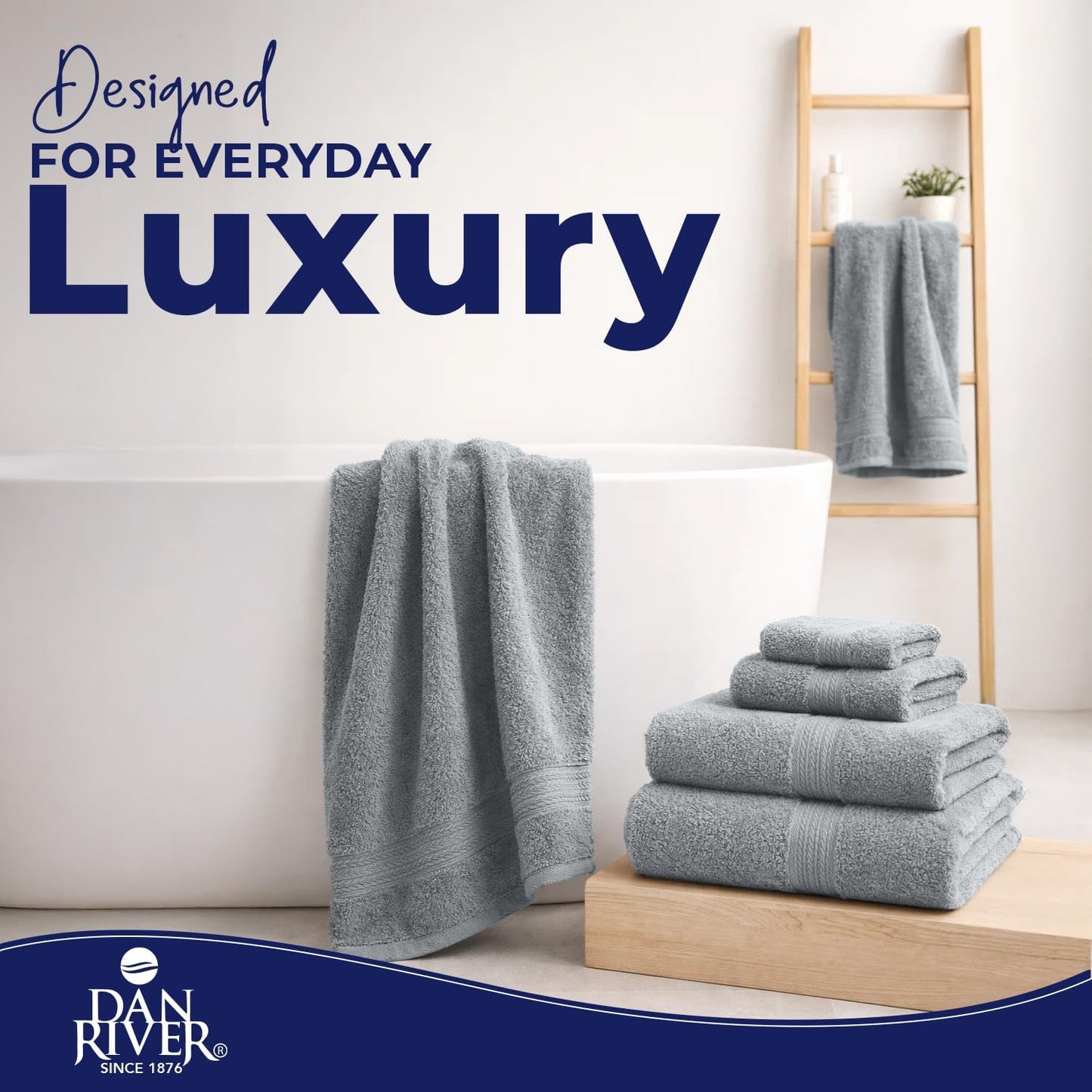 DAN RIVER 8 Piece Luxury Bath Towels for Bathroom, Towel Set, Silver | 2 Bath towels, 2 Hand towels, and 4 Wash Cloths