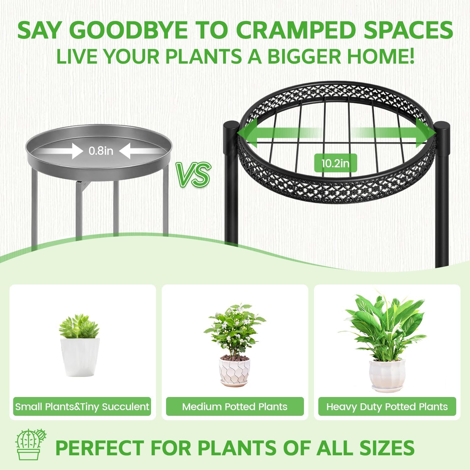 Oppro 3 Tier Plant Stand Indoor Outdoor, 10in Wide Metal Flower Shelf | Large Round Pot Holder for Multiple Plants