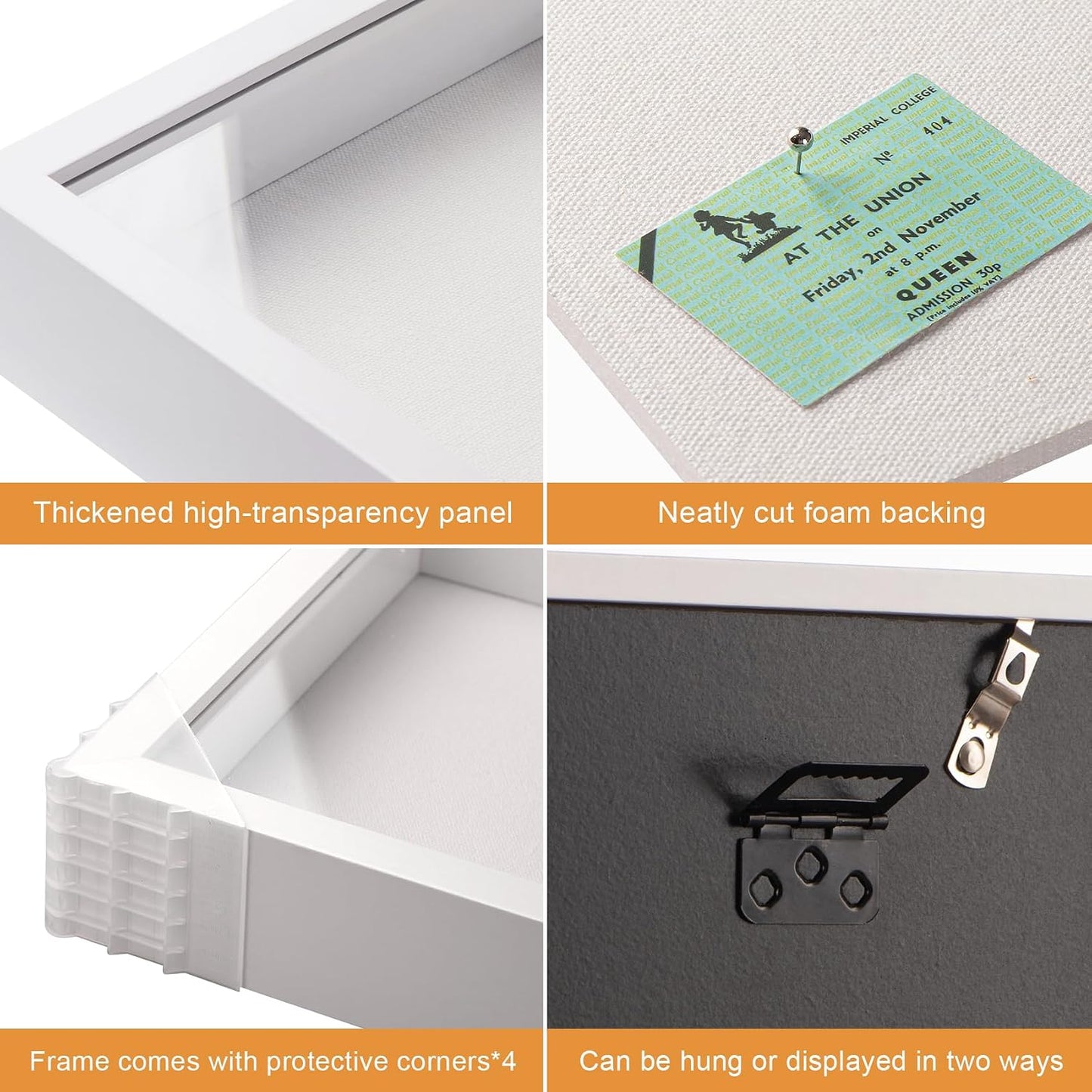 12x16 Large Shadow Box Frame with Thickened Acrylic Panel & Pins | With Push Pins, Deep 1.7" White Shadow Box Display