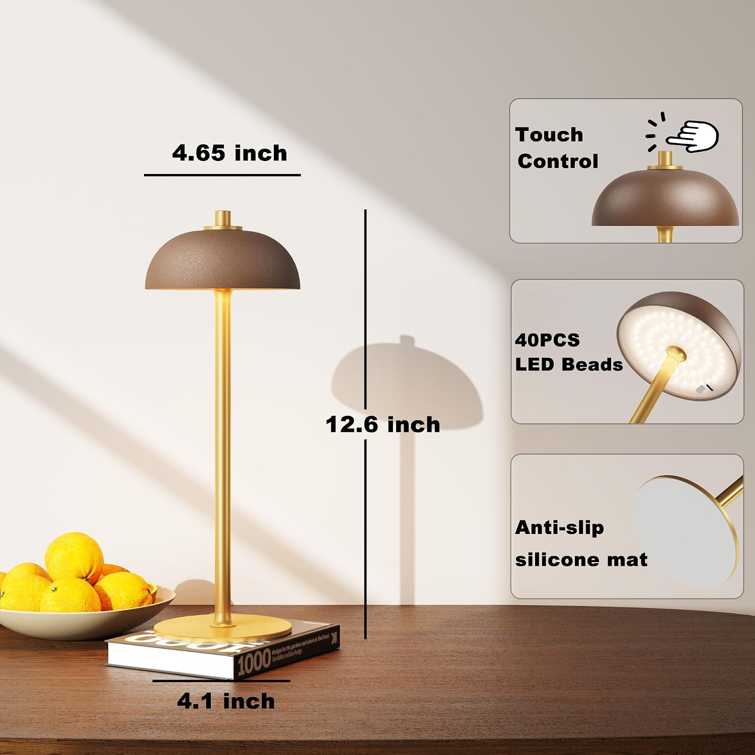 2 Pack Cordless Table Lamp Rechargeable, 5000mAh Battery Table Light | 3 Color Stepless Dimming Metal Table Light with