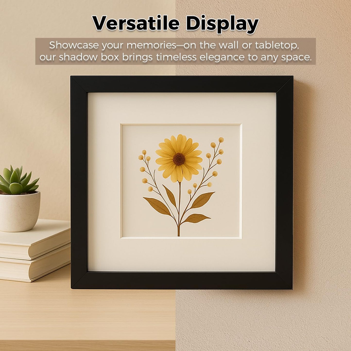 12x12 Shadow Box Picture Frame, Deep 1.77” Display Case with Real Glass, Removable Inner Frame & Black/White Mat for