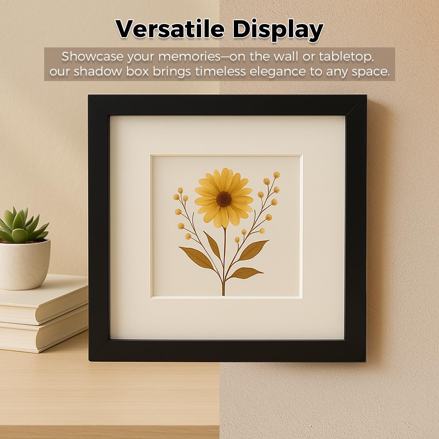 12x12 Shadow Box Picture Frame, Deep 1.77” Display Case with Real Glass, Removable Inner Frame & Black/White Mat for