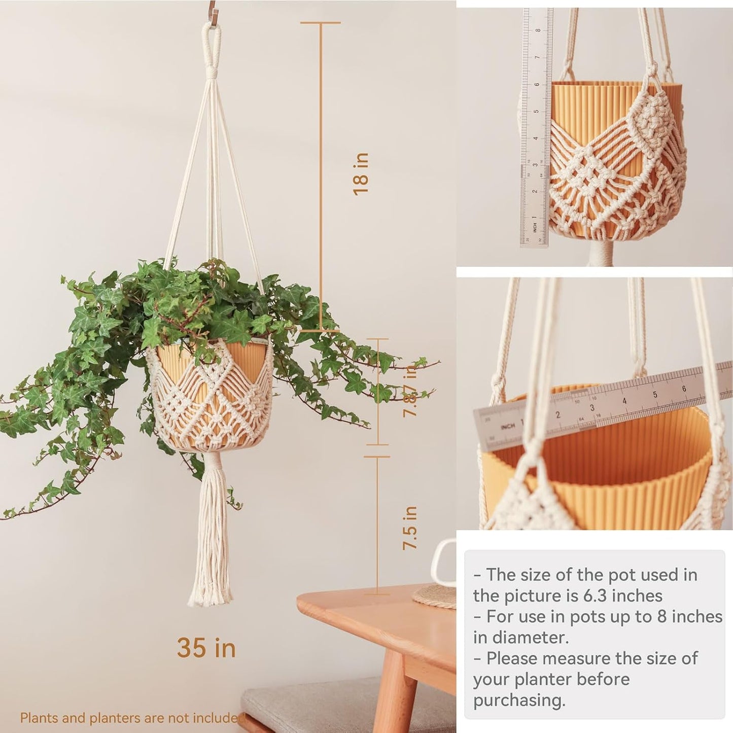 4Packs Macrame Plant Hangers Indoor Macrame for up to Pot Crochet Boho Plant / 4colors / 8 Inch