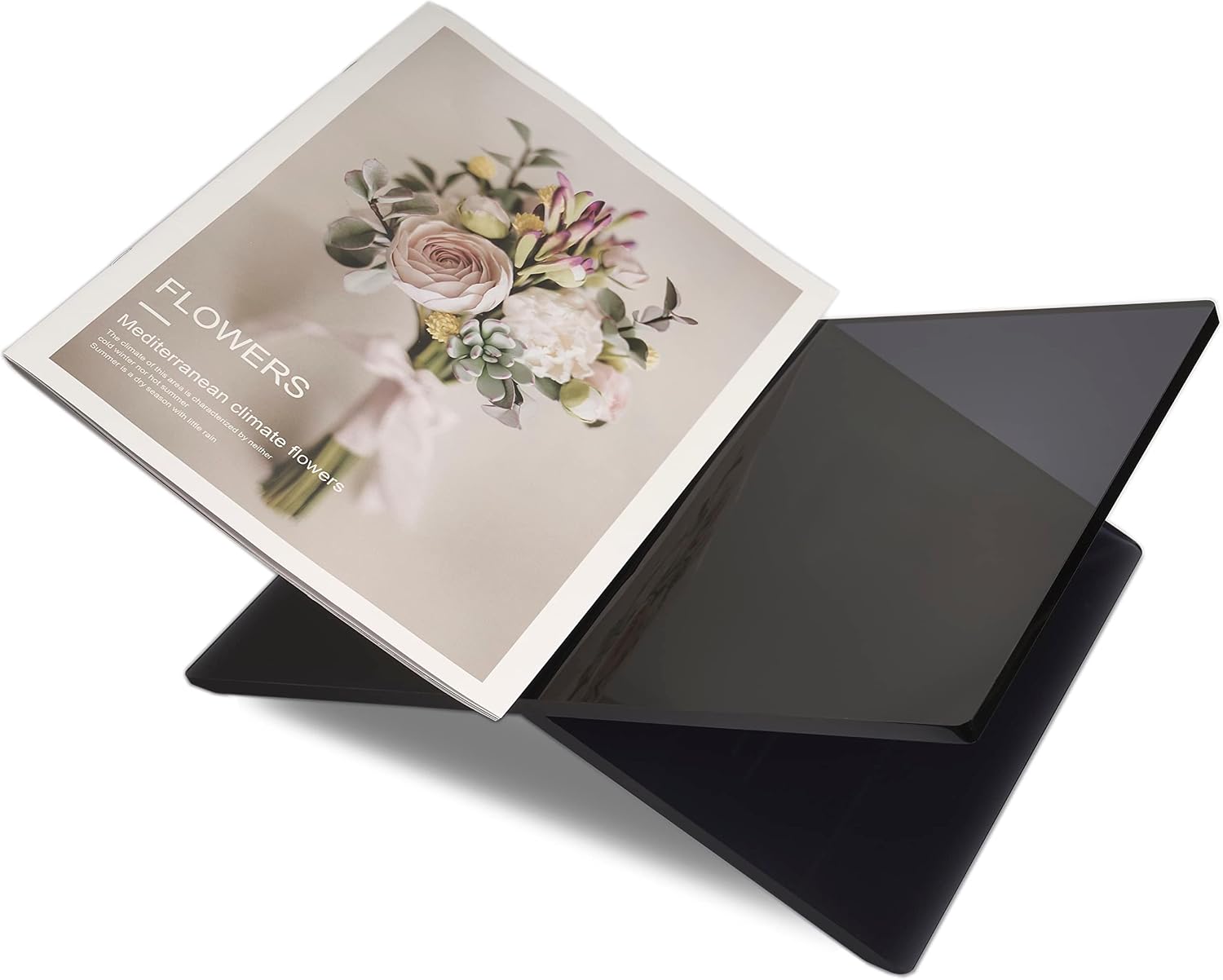 Honygebia Black Acrylic Book Stand, Cross Frame Open Display Holder | Smoked Black Acrylic, 8mm Thick, 9.5"D X 12.5"W X