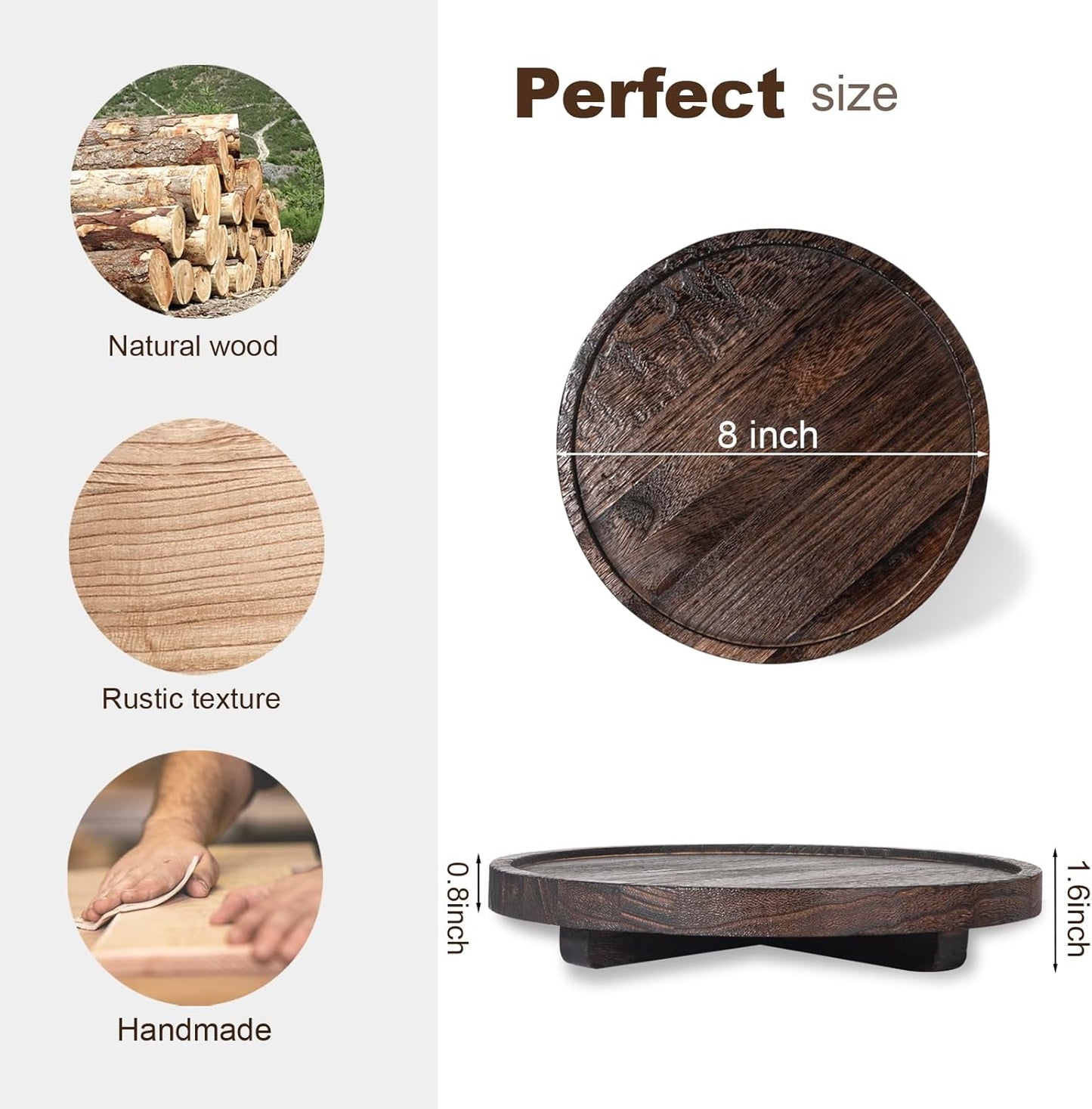 Round Decorative Tray Wood Bathroom Counter Organizer Farmhouse Kitchen / Dark Brown / Set of 8