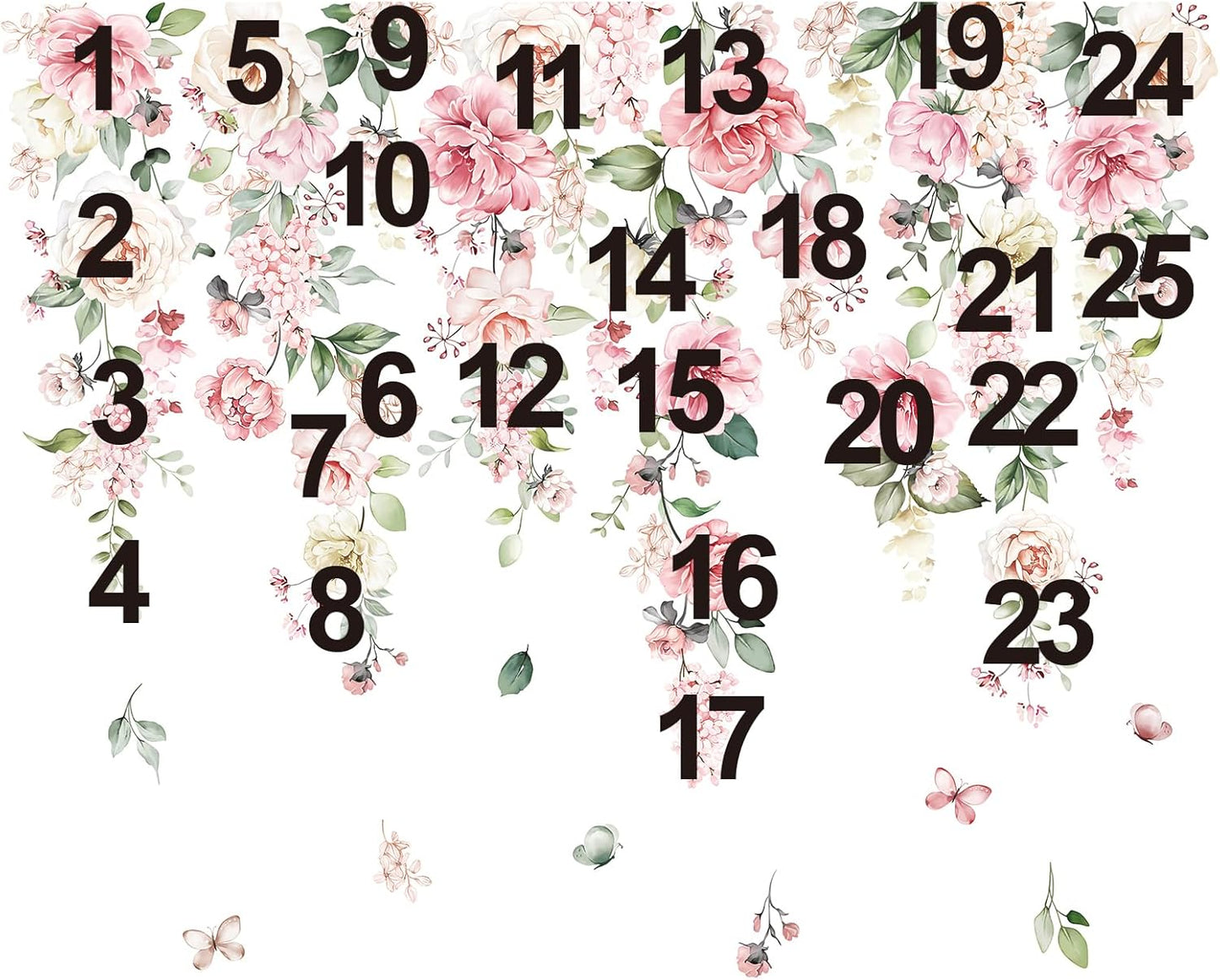 Large Flowers Wall Stickers Hanging Vine Floral Leaves Peel and Stick Wall Art Decals / Pink