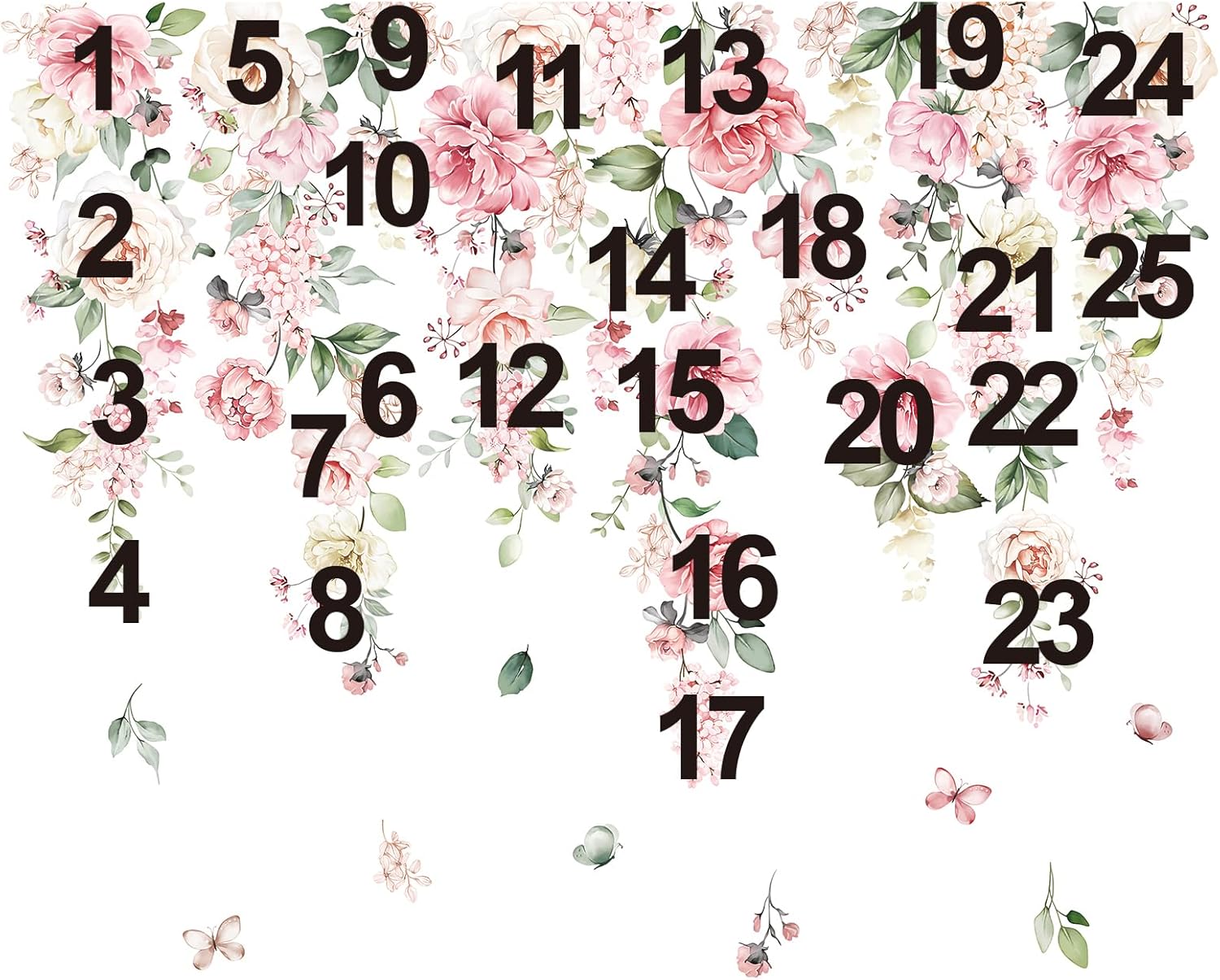 Large Flowers Wall Stickers Hanging Vine Floral Leaves Peel and Stick Wall Art Decals / Pink
