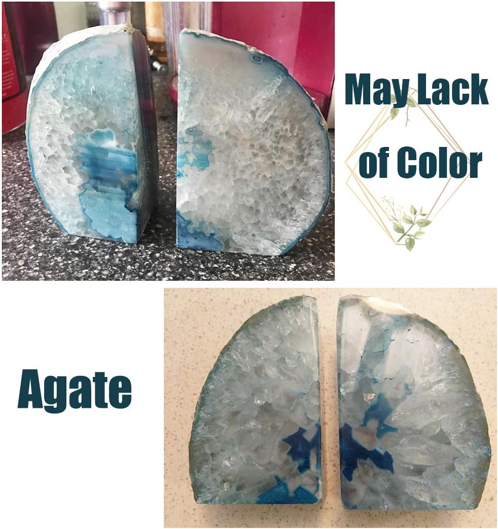 Geode Bookends Heavy Duty Agate Large Stone Bookend Decorative Crystal Quartz / Dyed Teal / 6-8LBS