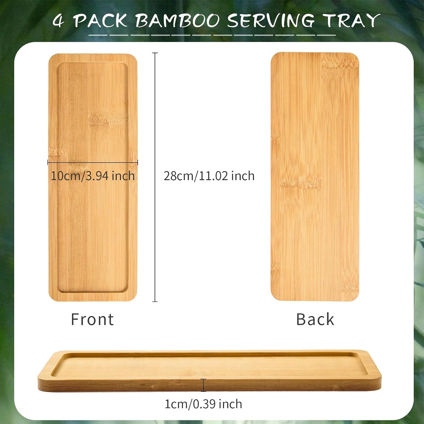 Bamboo Serving Tray Rectangle Bamboo Wood Tea Serving Tray Rounded Edges Wooden Bathroom / Set of 4