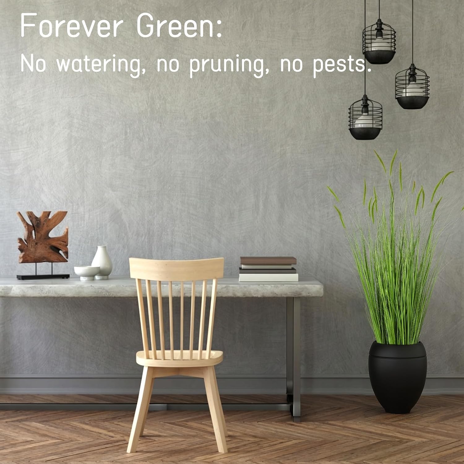Tall Artificial Grass Plants Fake Horsetail Reed Grass Plant / 4 Ft / Green Spikes / Set of 4