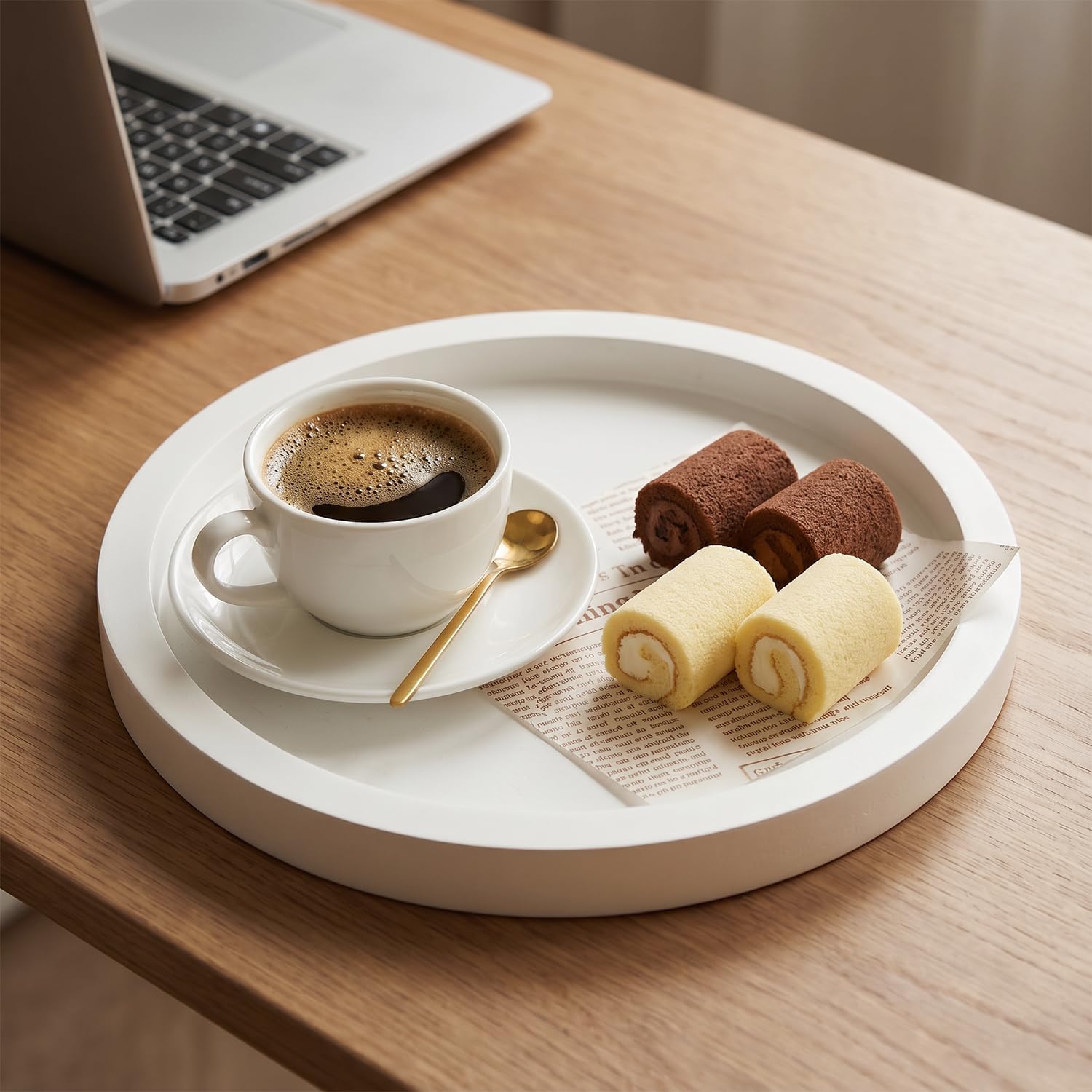 Candle Plate Holder Round Wooden Decorative Tray for Coffee Dinner Table / White / Set of 11