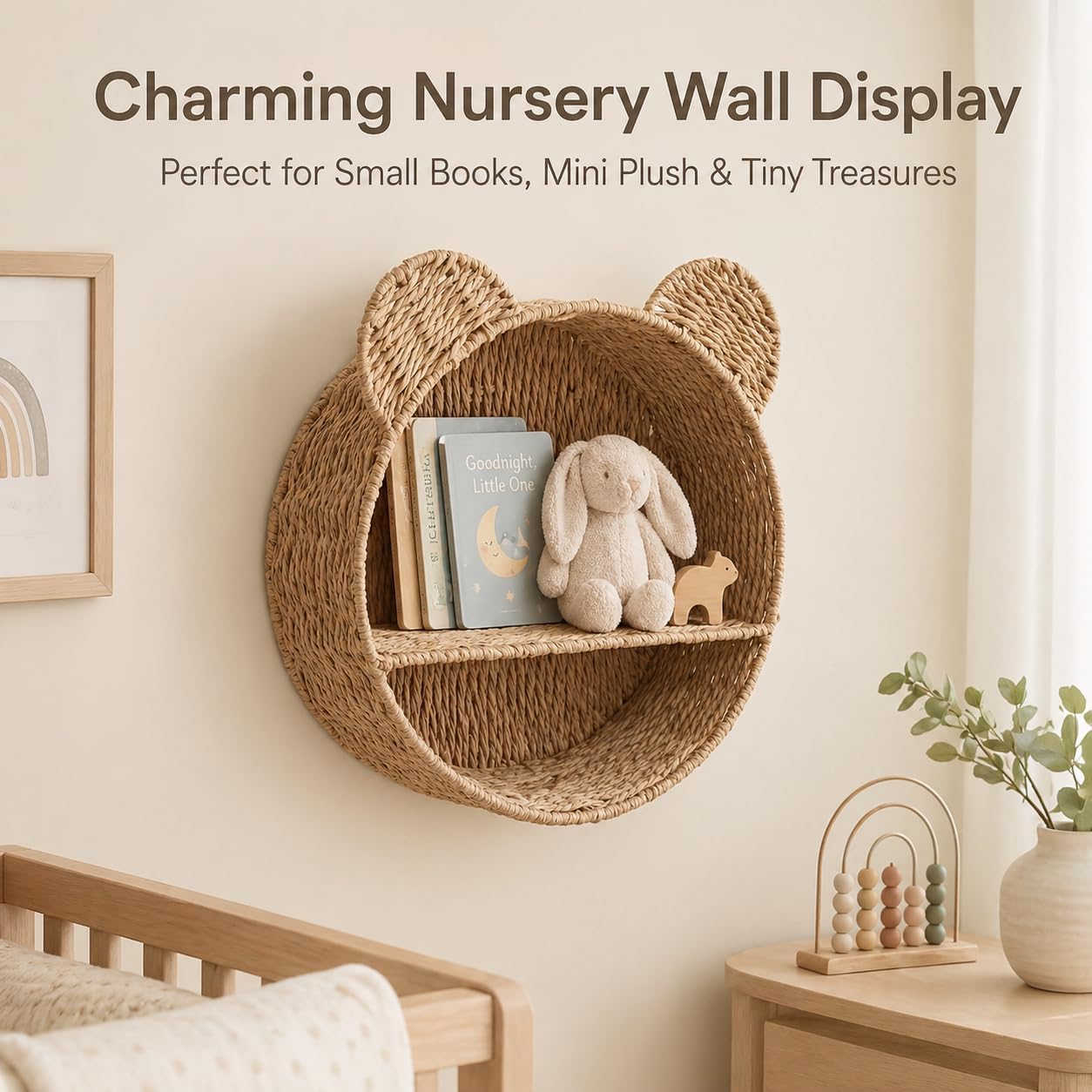 Woven Wall Basket Shelf Bear Nursery Decor / Khaki