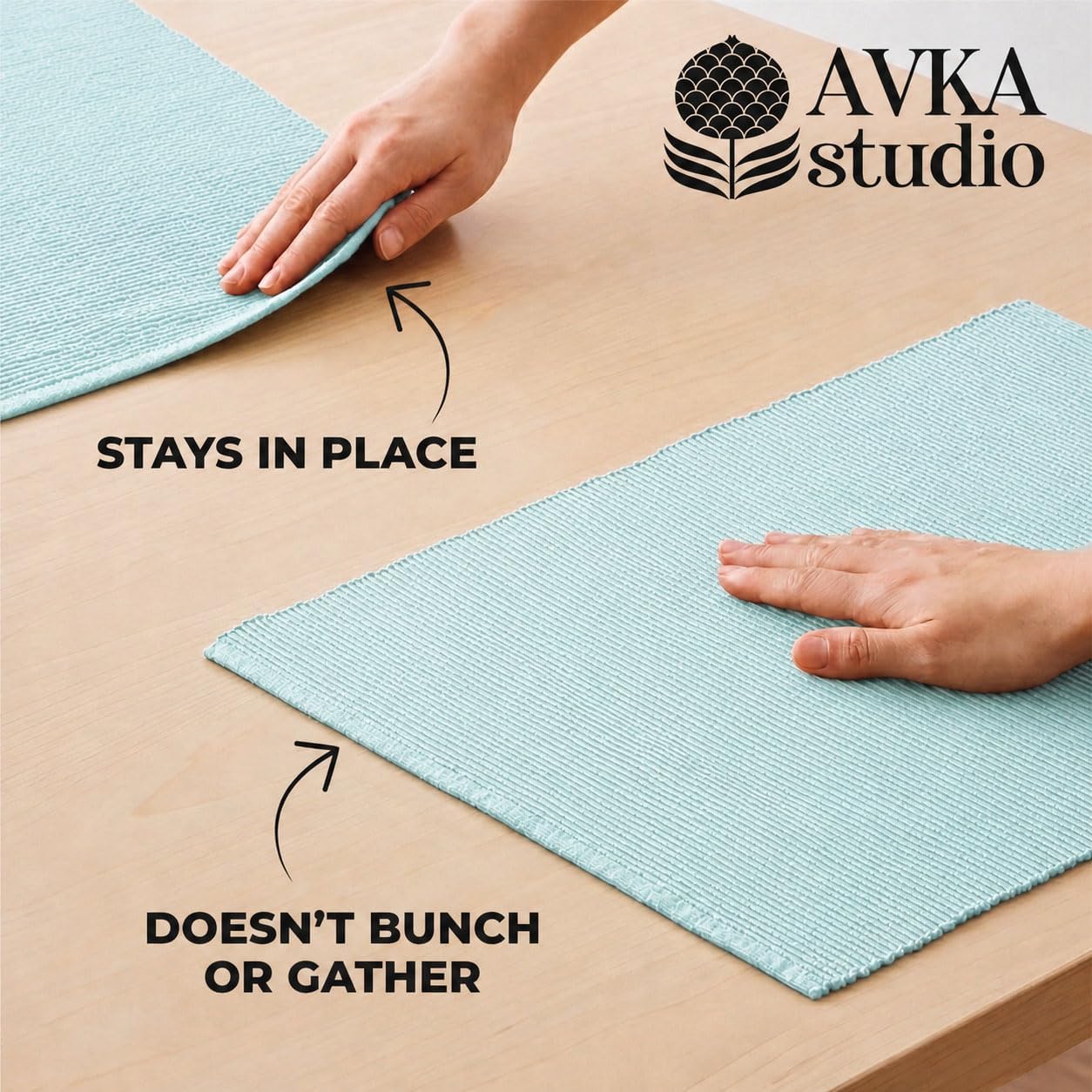 100% Cotton Ribbed Placemats - Set of 6-13 x 19 Inches - Light Blue - Everyday Cloth Table Mats - Thick Construction
