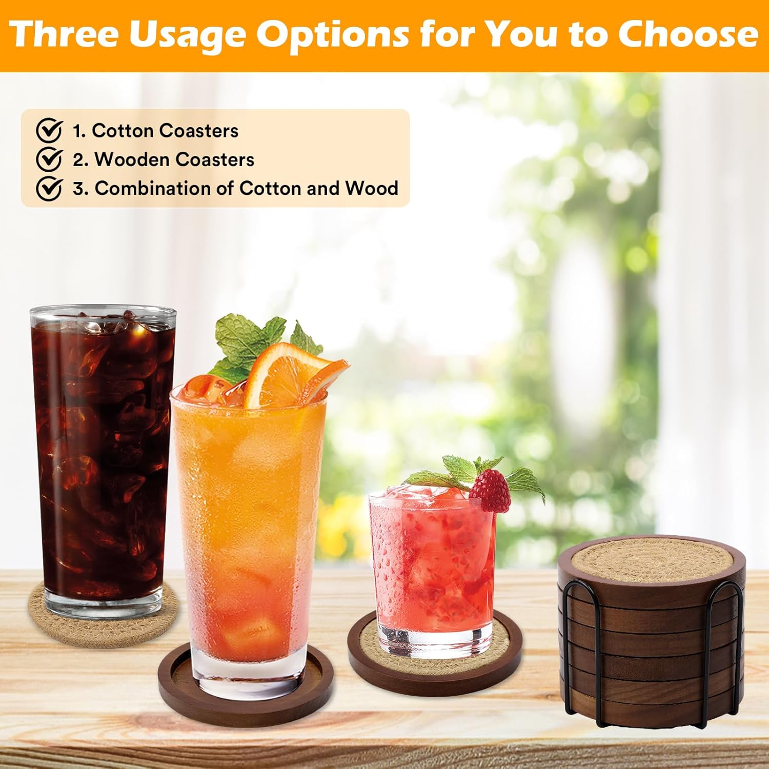 Holder / Wood Coasters for Drinks / Set of 6