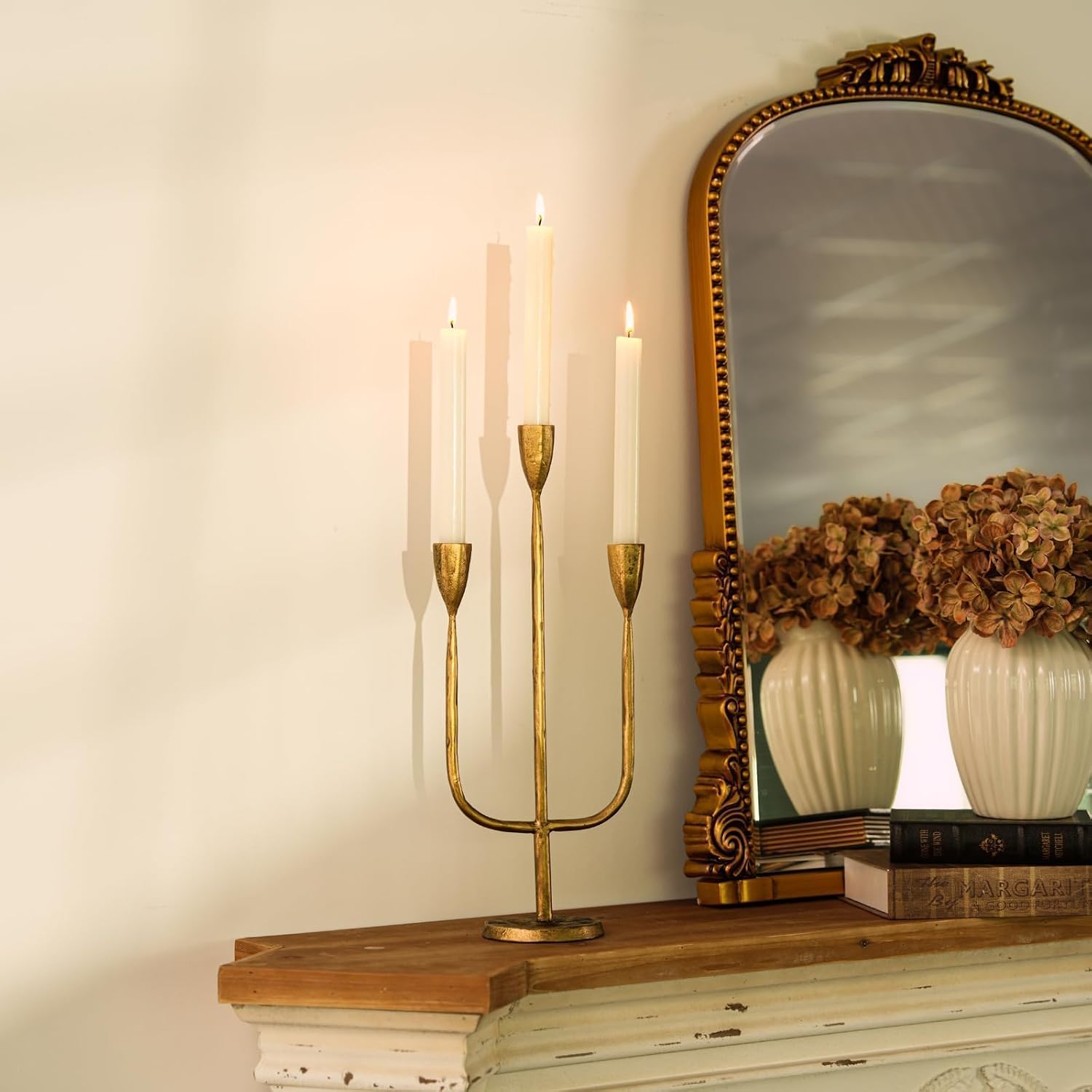 Romadedi Candelabra Brass Candlestick Holders: Gold Taper Candle Holders Metal Tall Vintage Candle Holders Iron for