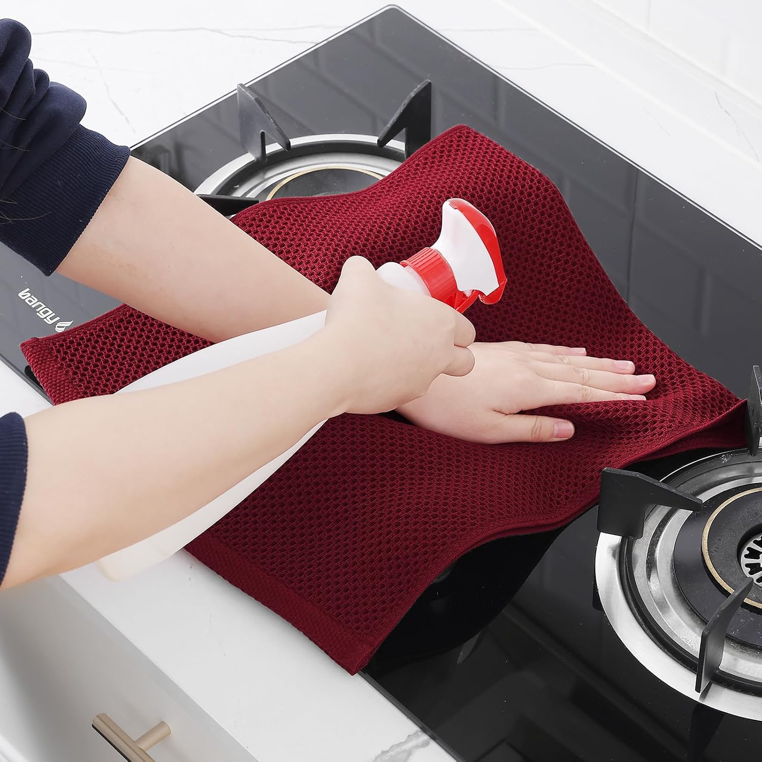 Homaxy 100% Cotton Waffle Weave Kitchen Dish Towels 6-Pack, Burgundy | 13 x 28 Inches, Ultra Soft Absorbent Dish