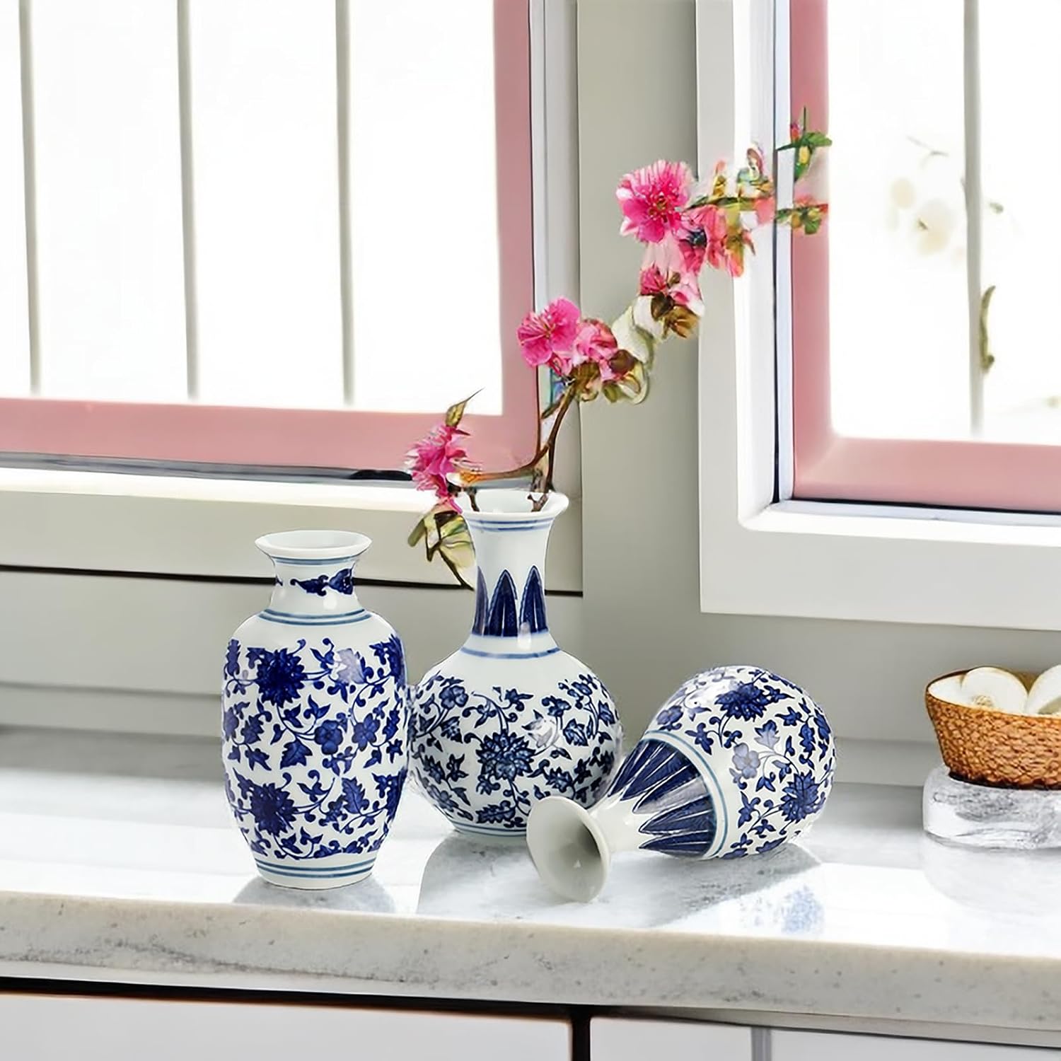 Tall Mini Vintage Vase Chinoiserie Vases / Blue / 5 Inch / Set of 3
