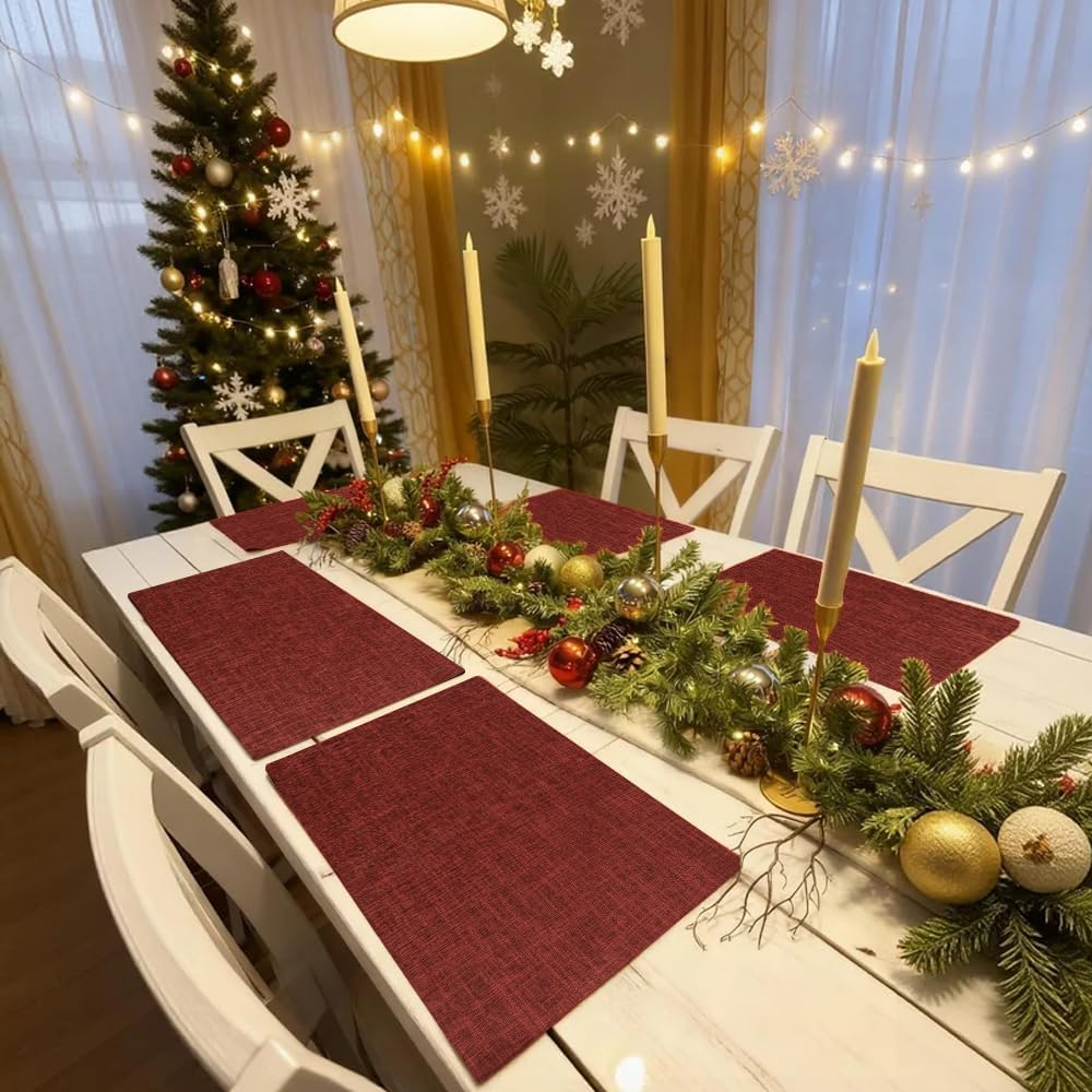 Red Placemats Set of 8, Washable Dining Table Mats Cloth Place Mats, Elegant Placemats for Valentines Day Holiday, Heat