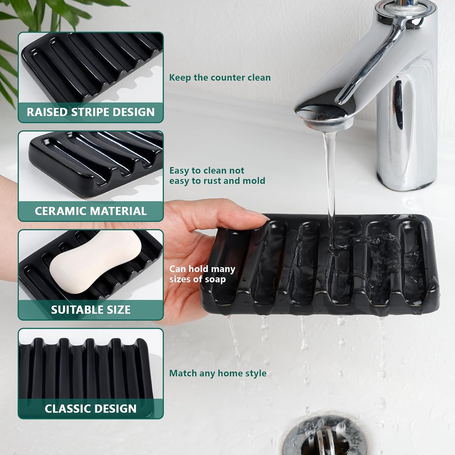BosilunLife Striped Black Ceramic Bathroom Accessories Set of 4 | Bathroom Decor Sets Accessories Bathroom Lotion Soap
