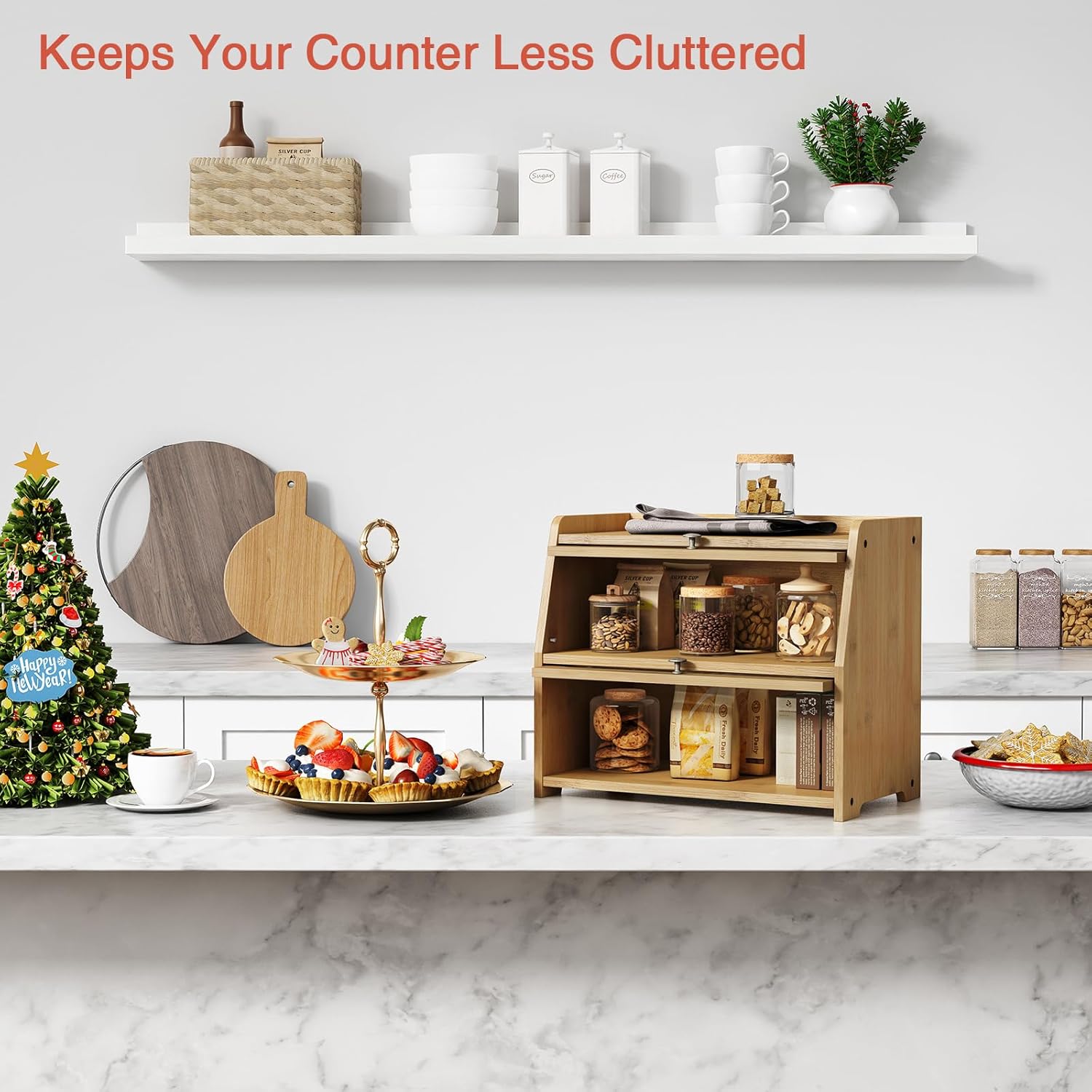 Goozii Large Bread Box for Kitchen Countertop, Double Layer Breadbox for Homemade Loaf Bread, Farmhouse Bread Storage