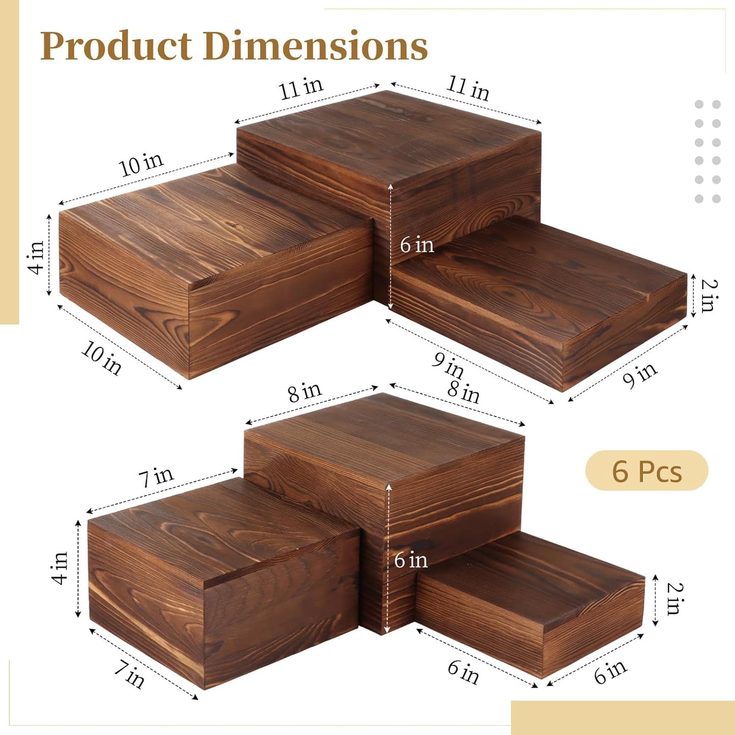 Wooden Risers Display Stands Set / Set of 6