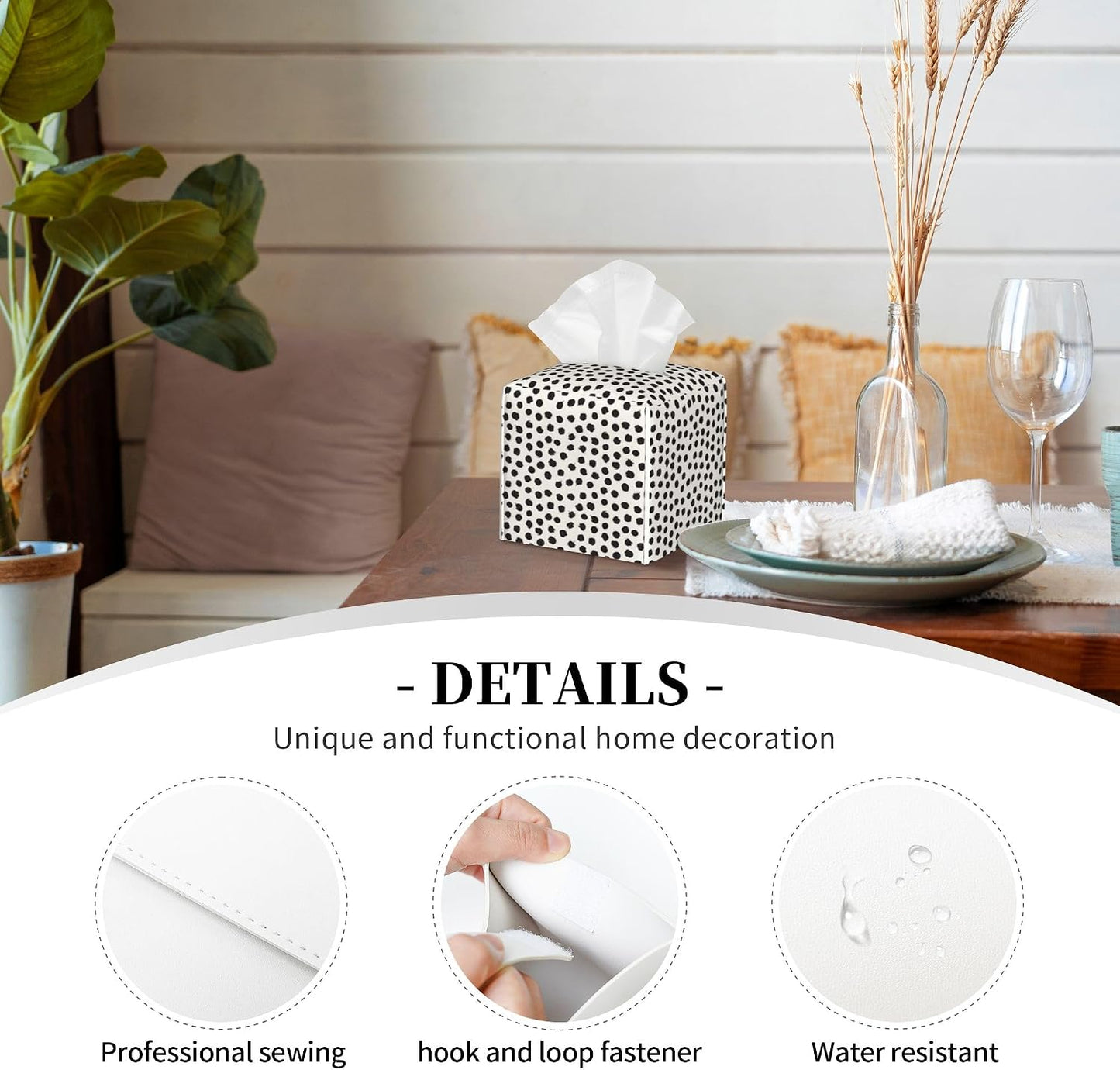 Polka Dot Circle Tissue Box Cover Square / Color-7 / Black