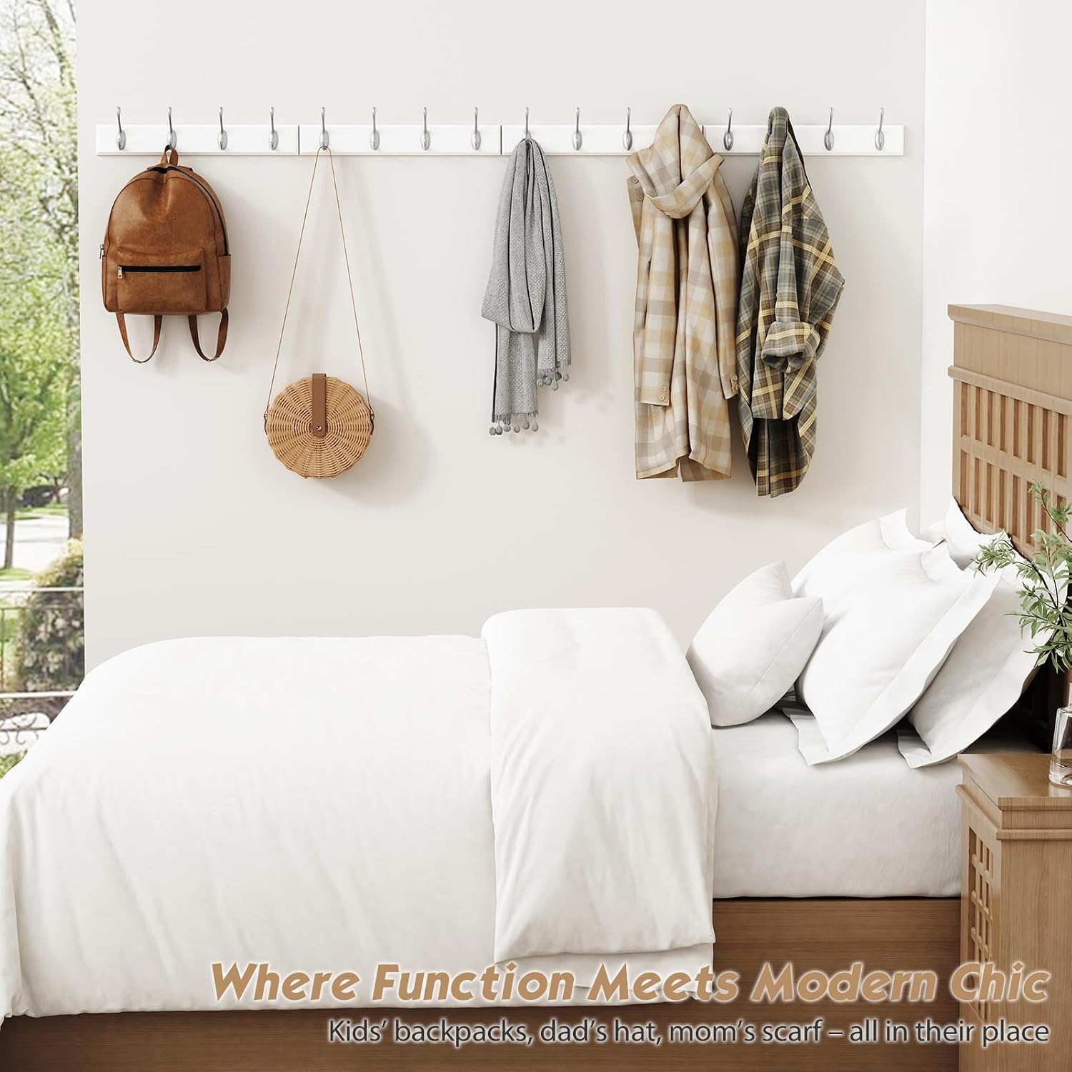 Forbena White Coat Rack Wall Mount 4-Pack, Coat Hanger Wall Mounted for Hanging Clothes Purse, Modern Key Holder Hooks
