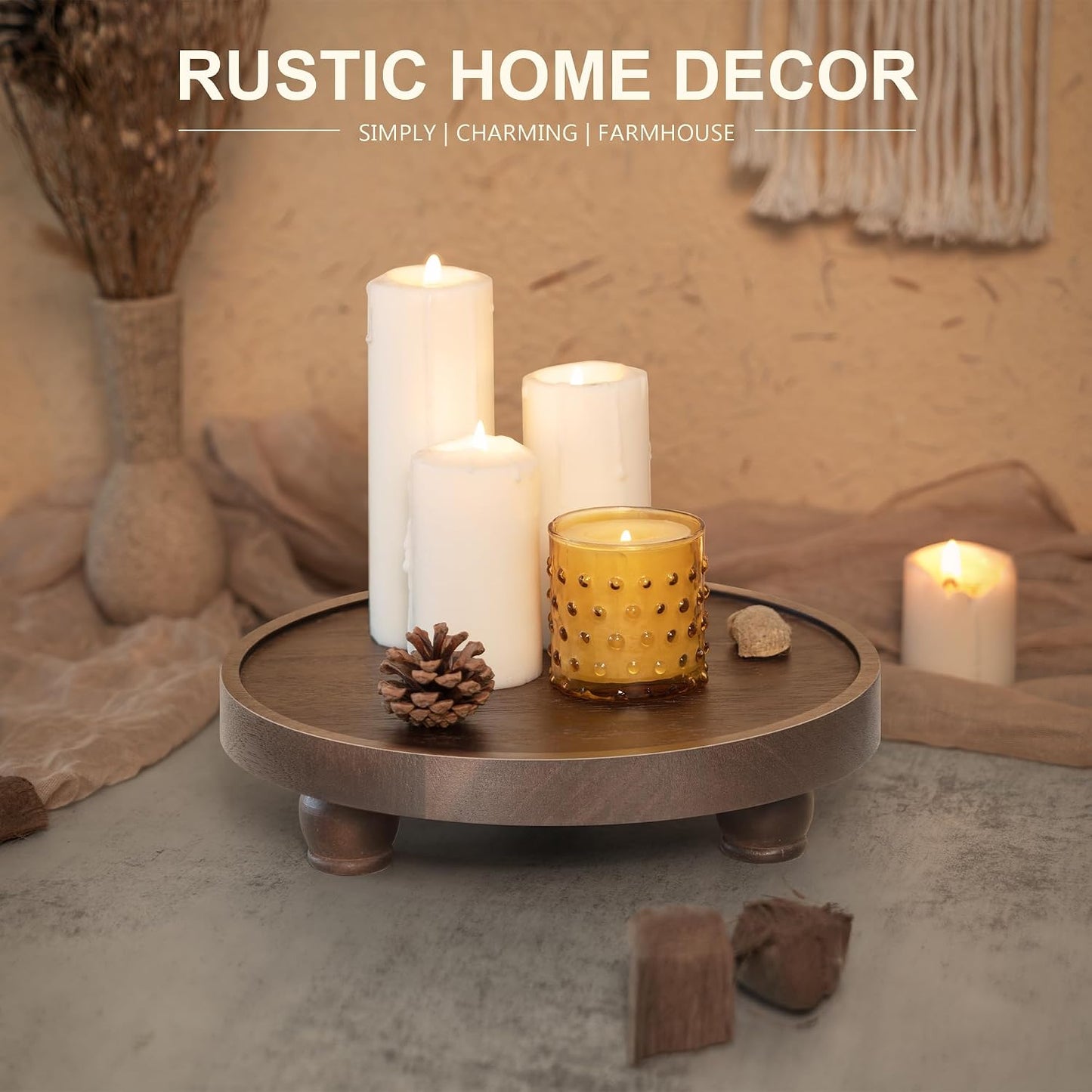EOSAHR Acacia Wood Display Riser: Pedestal Stand for Home Decor, Dark Brown | 10" Display Stand, Vanity Organizer, Soap