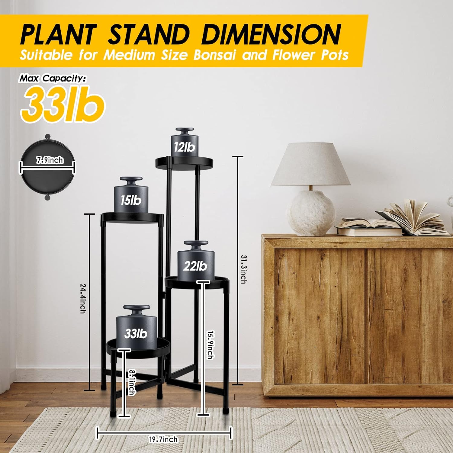 4 Tier Plant Stand Indoor Outdoor, 31 Inch Tall Metal Plant Shelf Waterproof, Plant Holder with Folding Design For