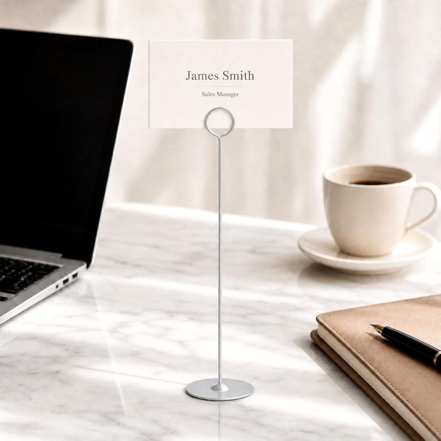 12 Inch Matte Silver Steel Place Card Holder,16 Pack Table Number Holder | Table Card Stand,Table Number Stand for