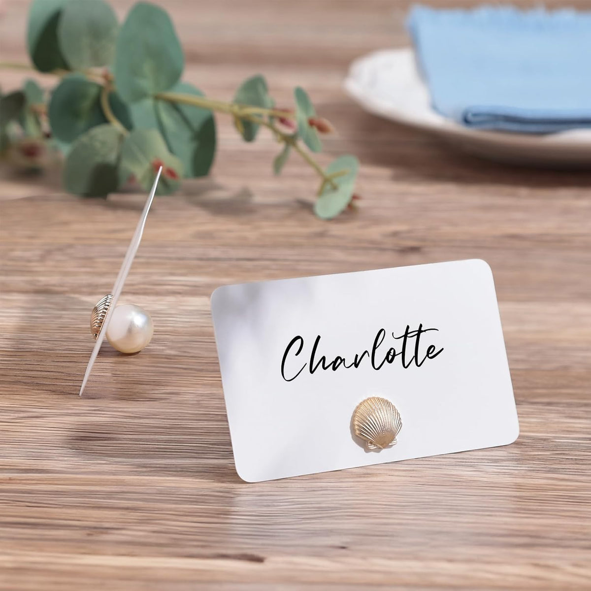 UNIQOOO 24Pcs Decorative Gold Shell Place Card Holders Bulk, Scallop Name Card Stands Set, for Beach Wedding Decor