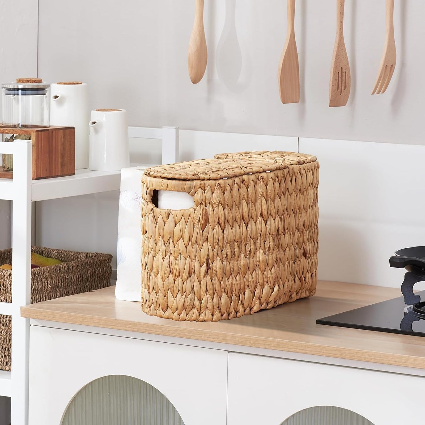 Water Hyacinth Wicker Toilet Paper Storage Holder / Natural / for 6 Rolls