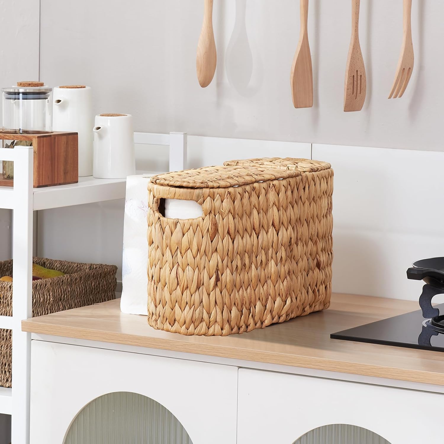 Water Hyacinth Wicker Toilet Paper Storage Holder / Natural / for 6 Rolls