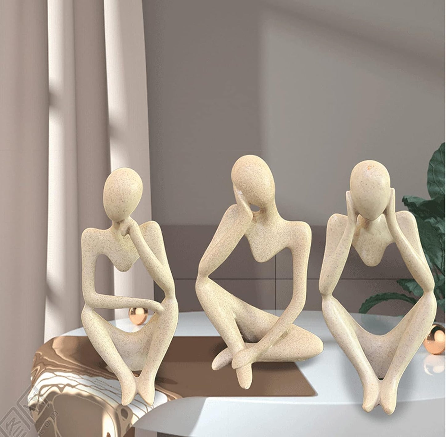 Thinker Resin Statue Set / Sandstone / Set of 3