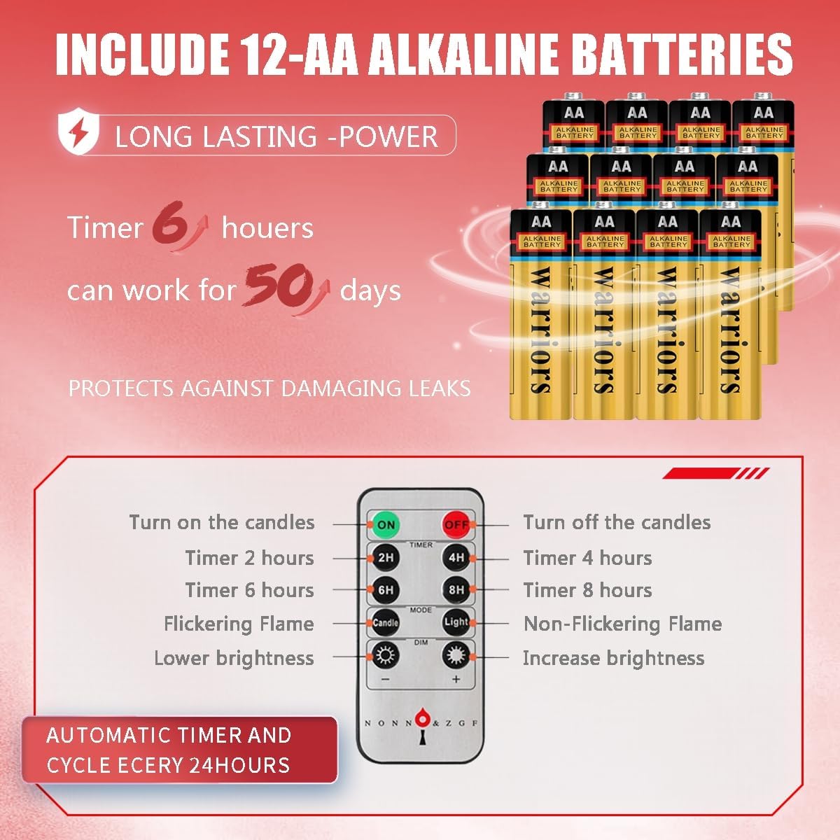 6 Pack LED Windows Candles with 12 AA Batteries(Include,Run More Than 400 Hours) + 6 Silver Removable Candlesticks + 6