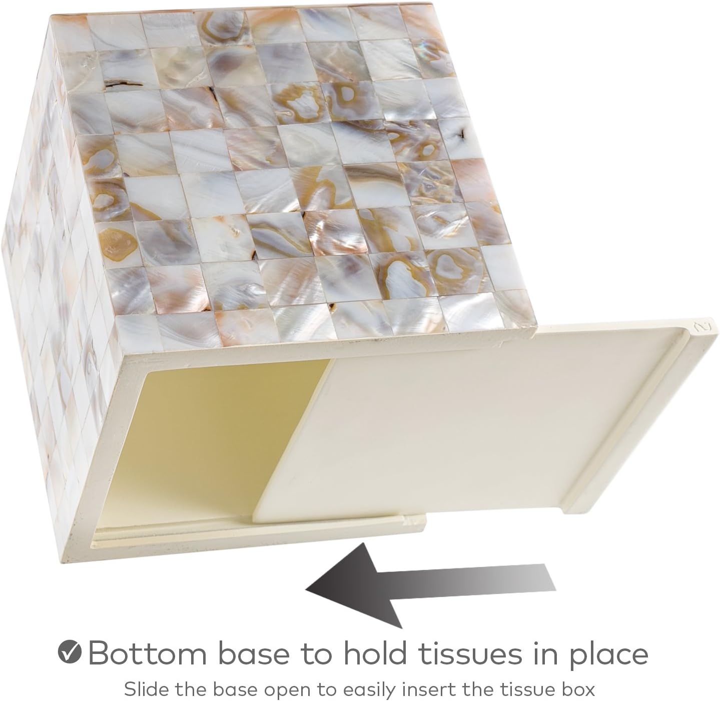 Milano Mother of Pearl Square Resin Tissue Box Cover / Square Tissue Box Cover