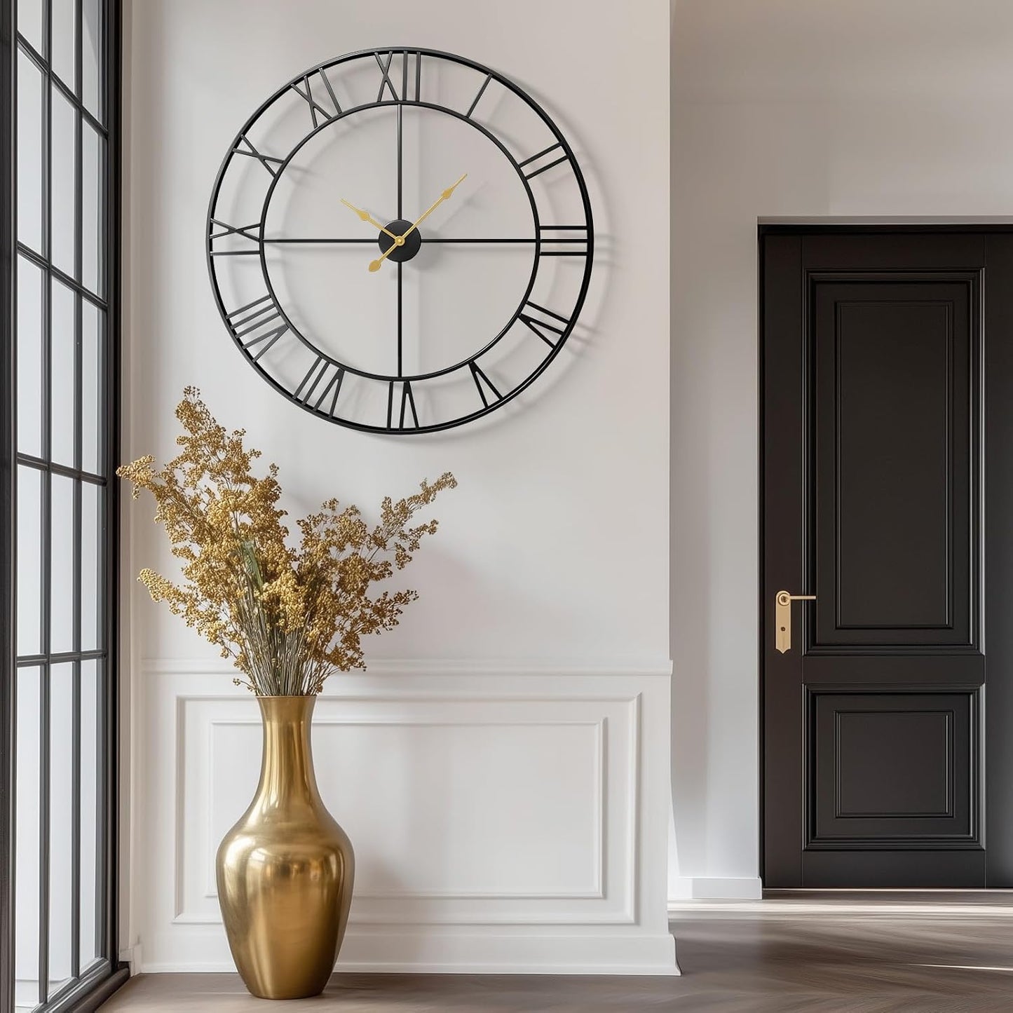 Cuspin 36 Inch Large Wall Clock for Living Room Decor, Black Roman Numeral | Modern metal round,battery operated,silent