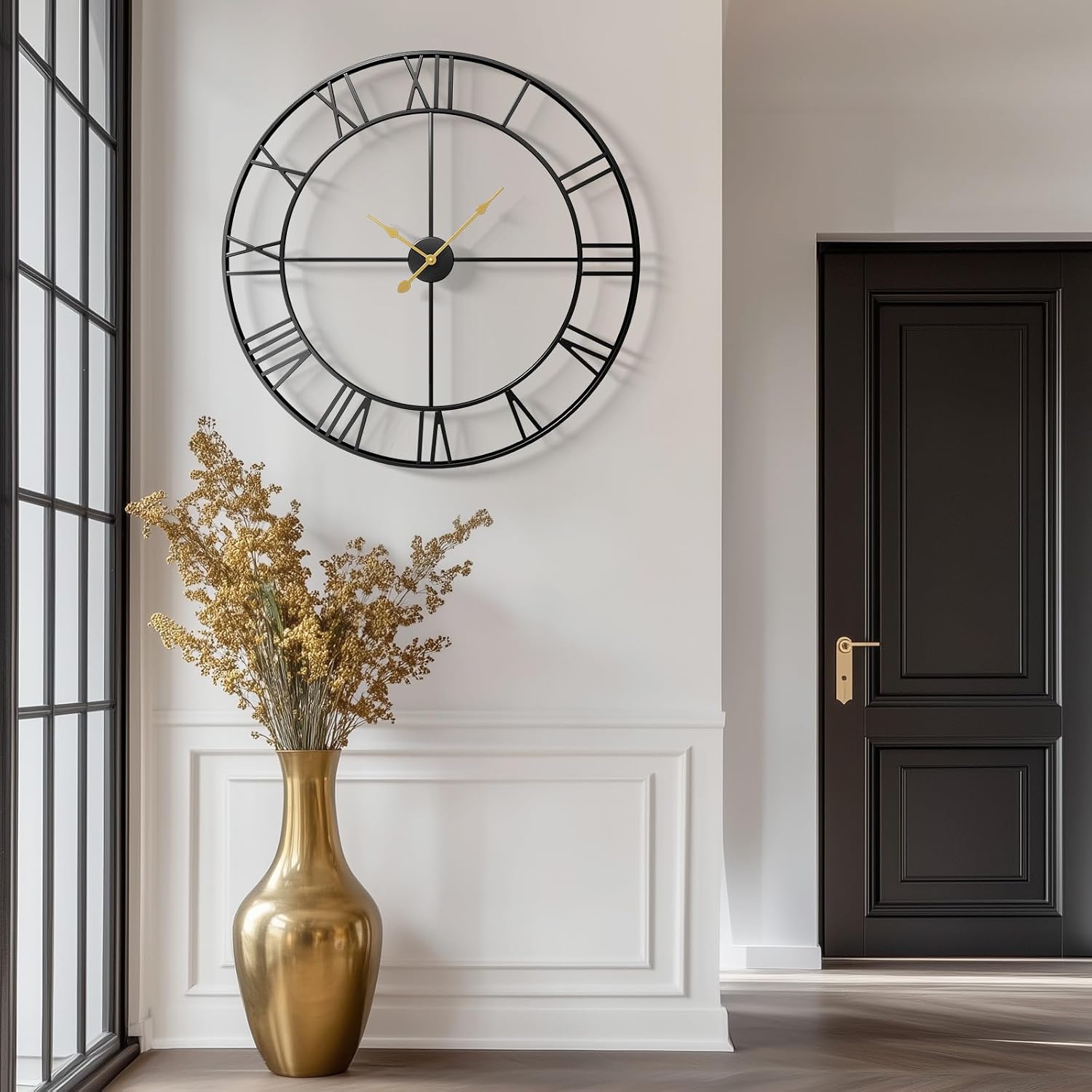Cuspin 36 Inch Large Wall Clock for Living Room Decor, Black Roman Numeral | Modern metal round,battery operated,silent