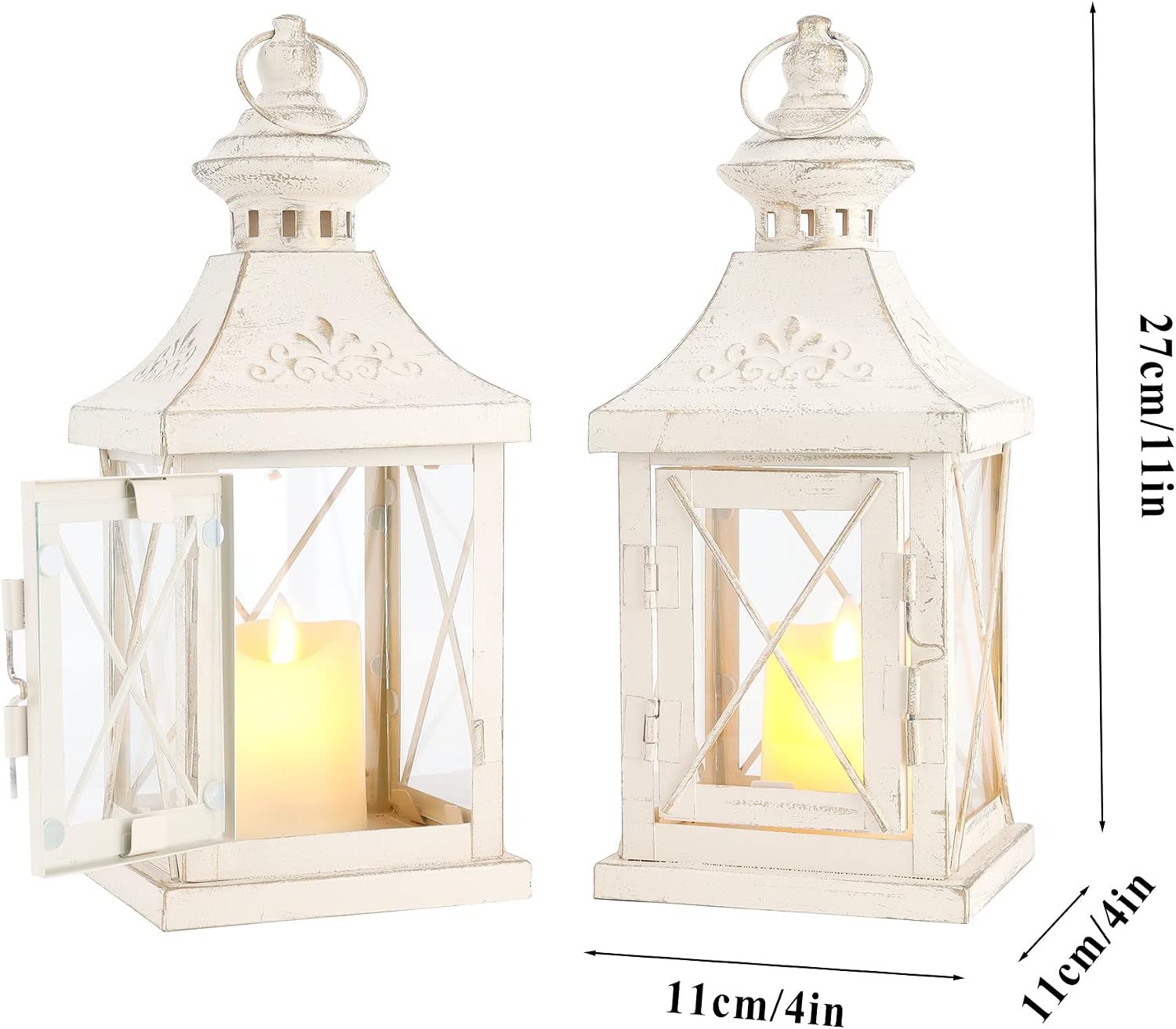 TRIROCKS Set of 2 Decorative Candle Lantern 11'' High Metal Candle Holder Hanging Lantern Perfect for Home Decor