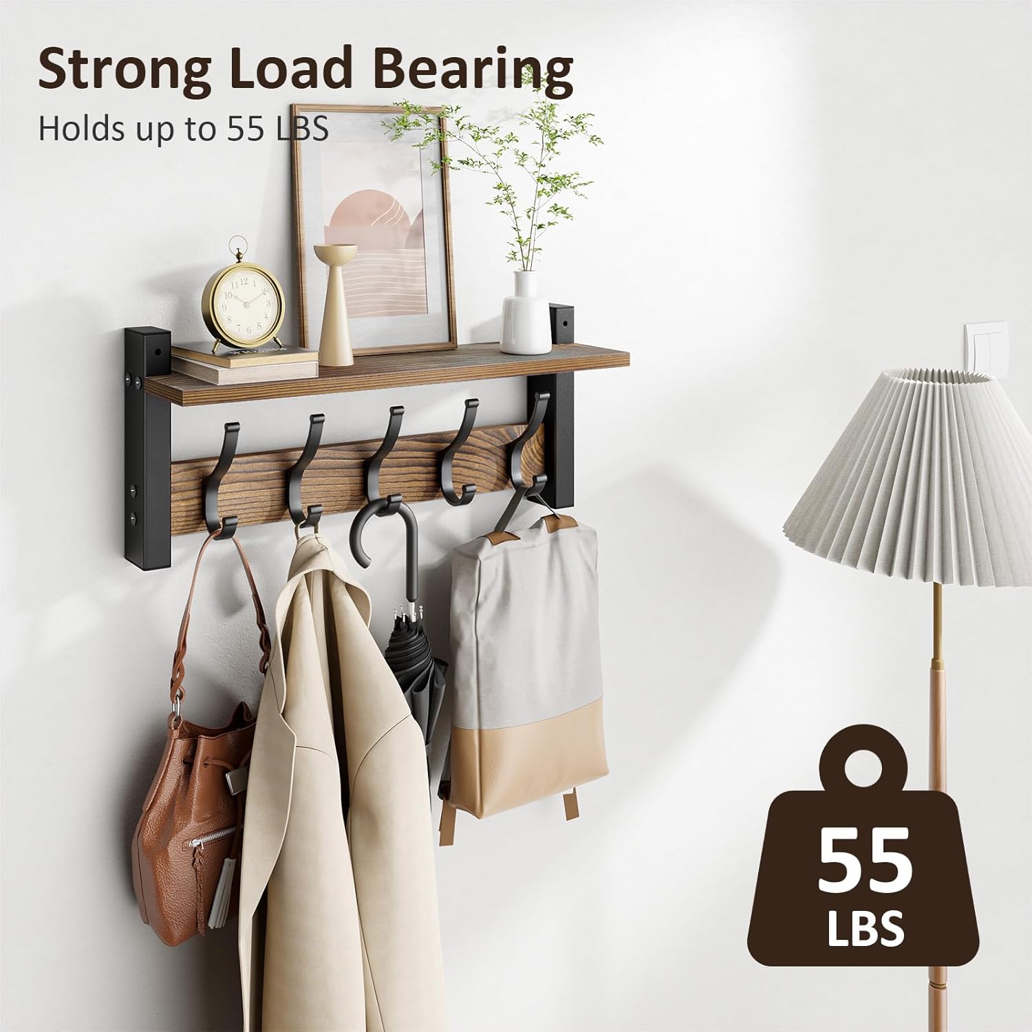 Hat Rack / Coat Rack Wall Mount / Brown / 17.1 Inch
