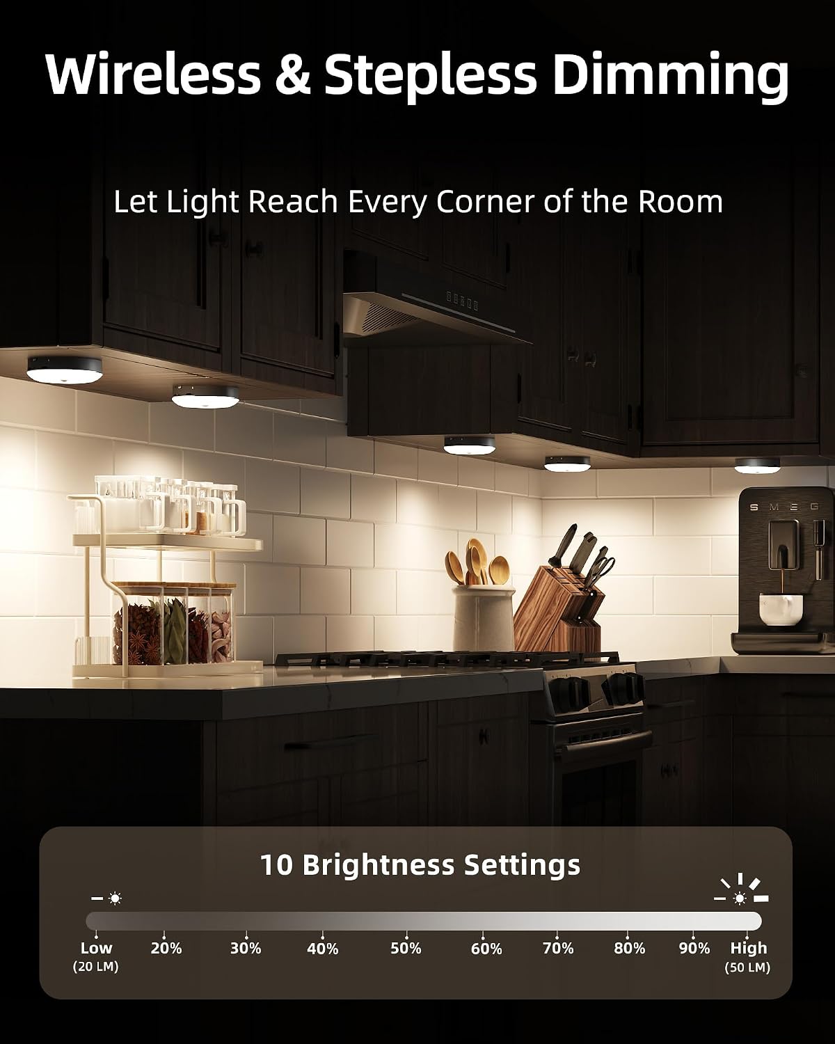 EZVALO RGB Under Cabinet Puck Lights with Remote, Motion Sensor Lights | Matte Black, 6-Pack with Remote, Rechargeable