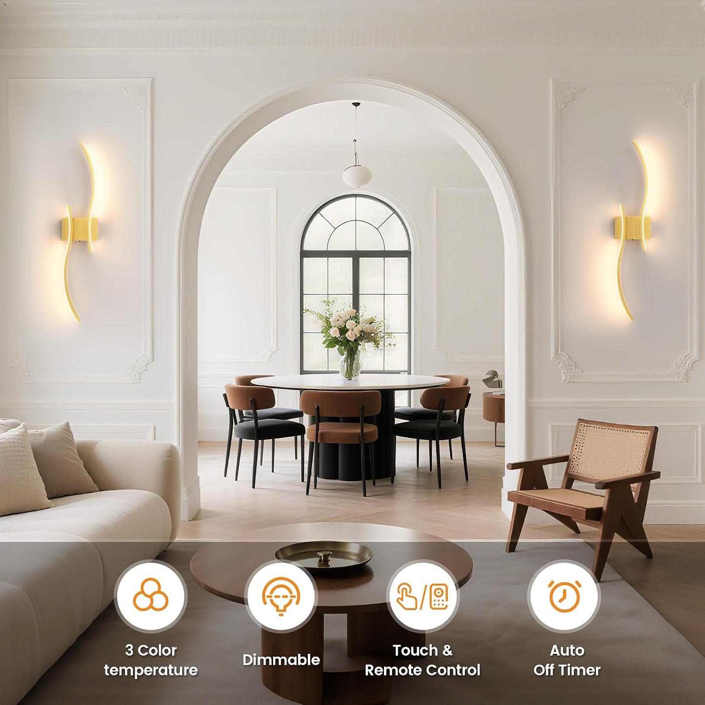 VOLISUN Battery Operated Wall Sconces Set of Two, 27.6 inch Wireless Wall Sconces, 3000K-6500K Dimmable Wall Lamps with