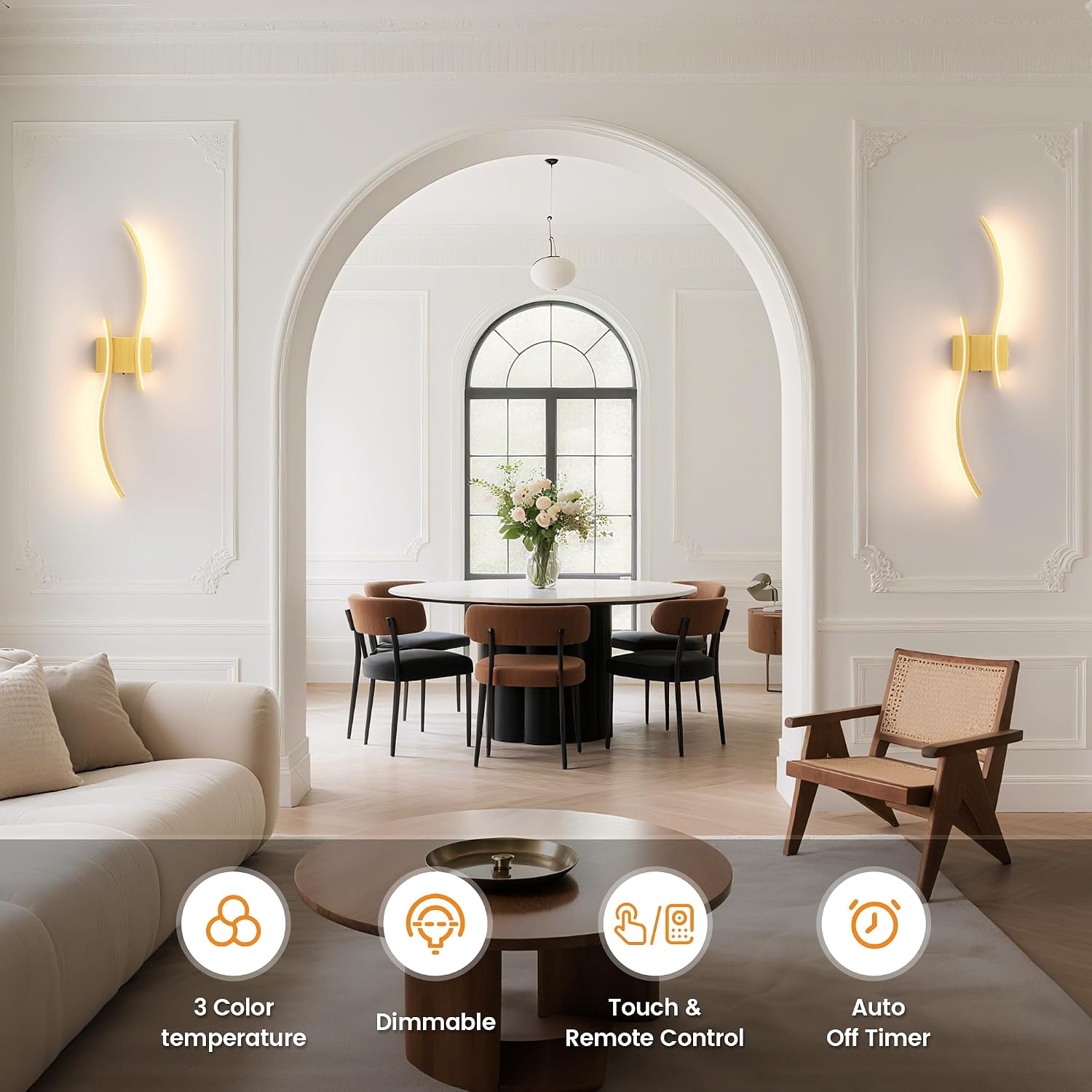 VOLISUN Battery Operated Wall Sconces Set of Two, 27.6 inch Wireless Wall Sconces, 3000K-6500K Dimmable Wall Lamps with