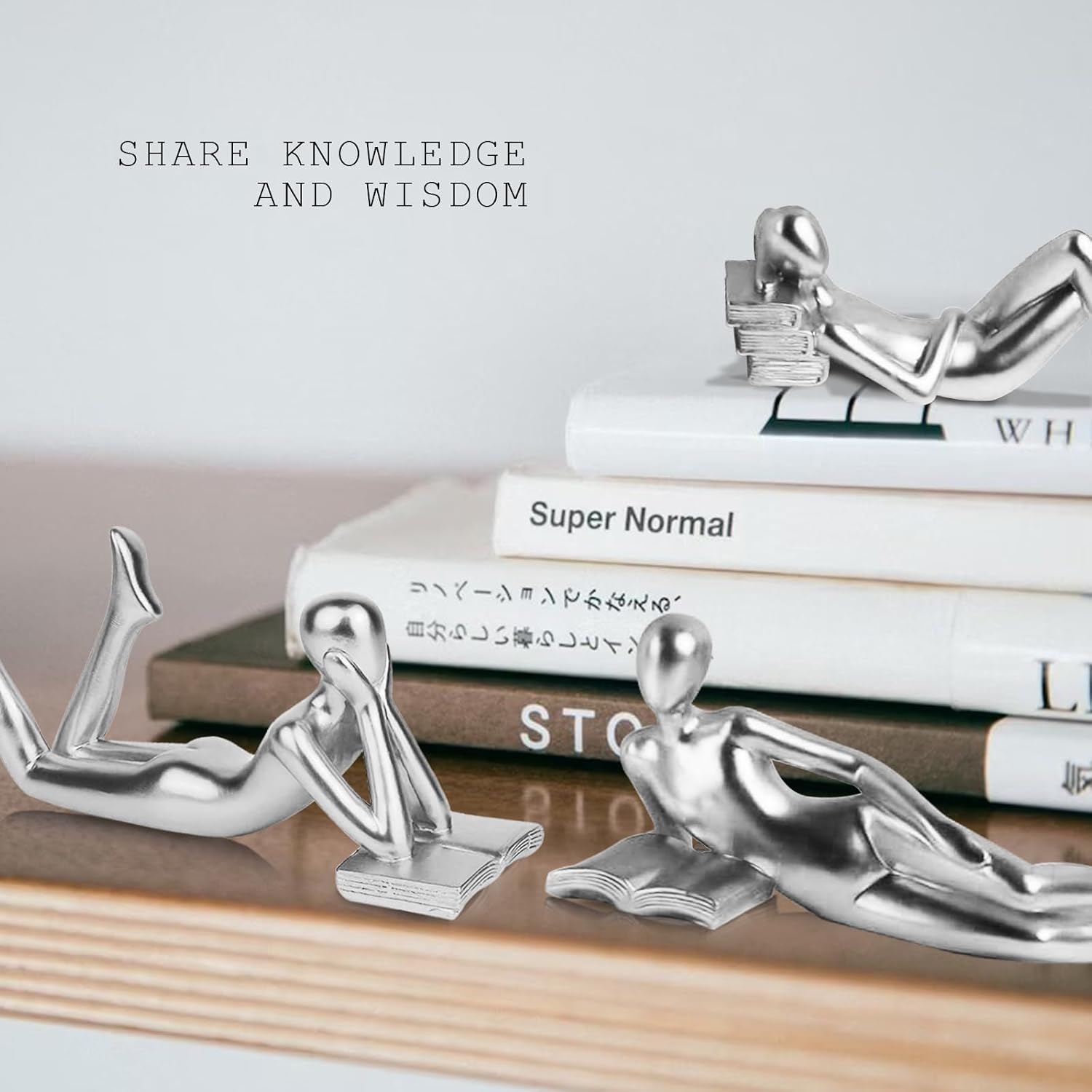 Home Decor Thinker Reading Women Statue / Silver
