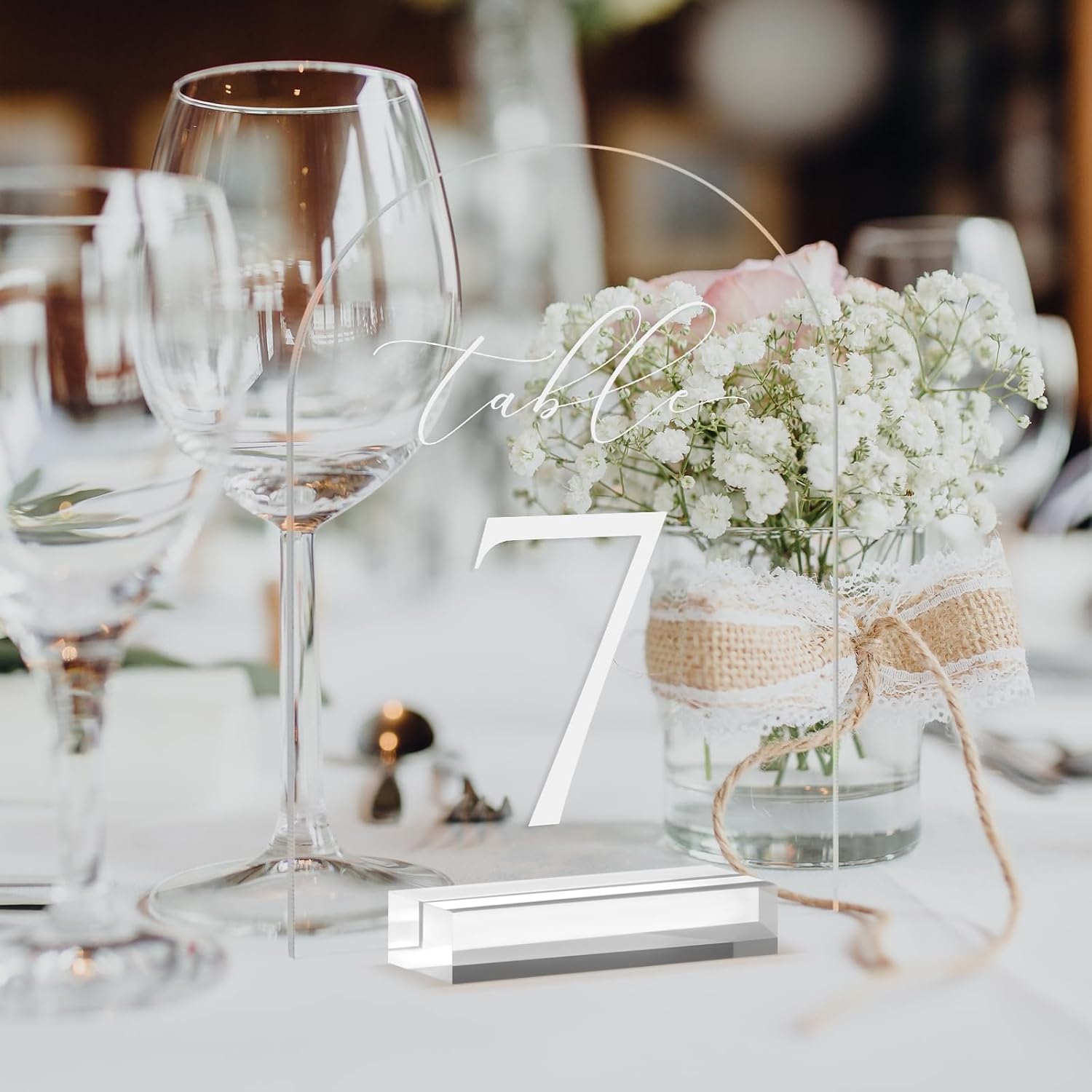 Clear Arch Table Numbers for Wedding, 5x7 Inch Arched Acrylic Table Numbers 1-25 with Stands, Clear Acrylic Arch Sign