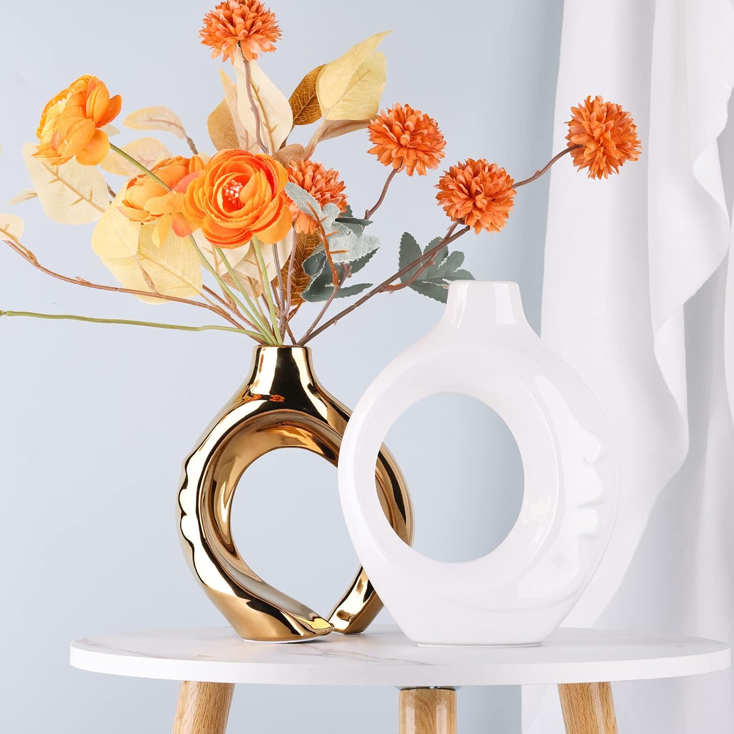 Round Boho Vase for Pampas Grass / White Gold / Set of 2