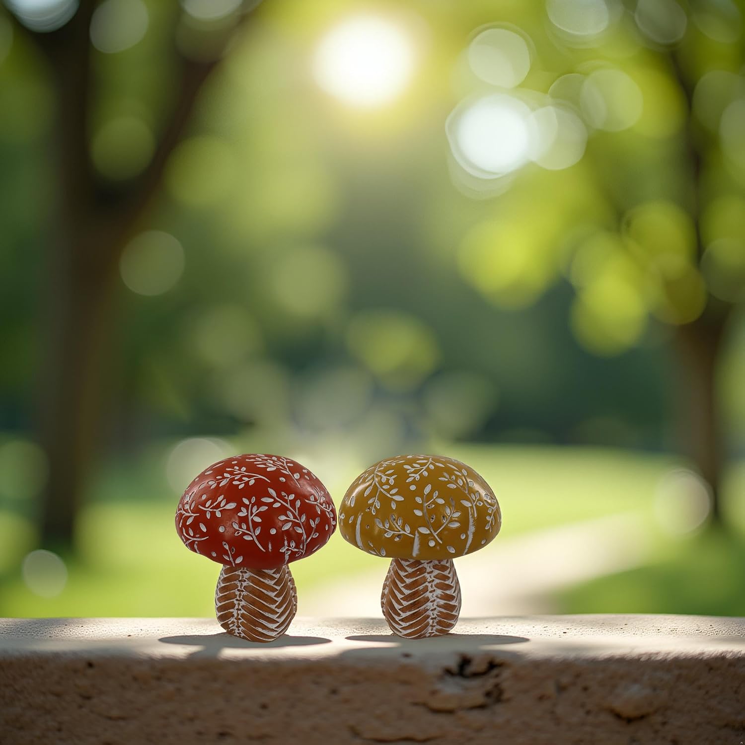 Modern Woven Mushroom Decorative Sculpture / Yellow/red Mushroom / 4.53inch / Set of 2